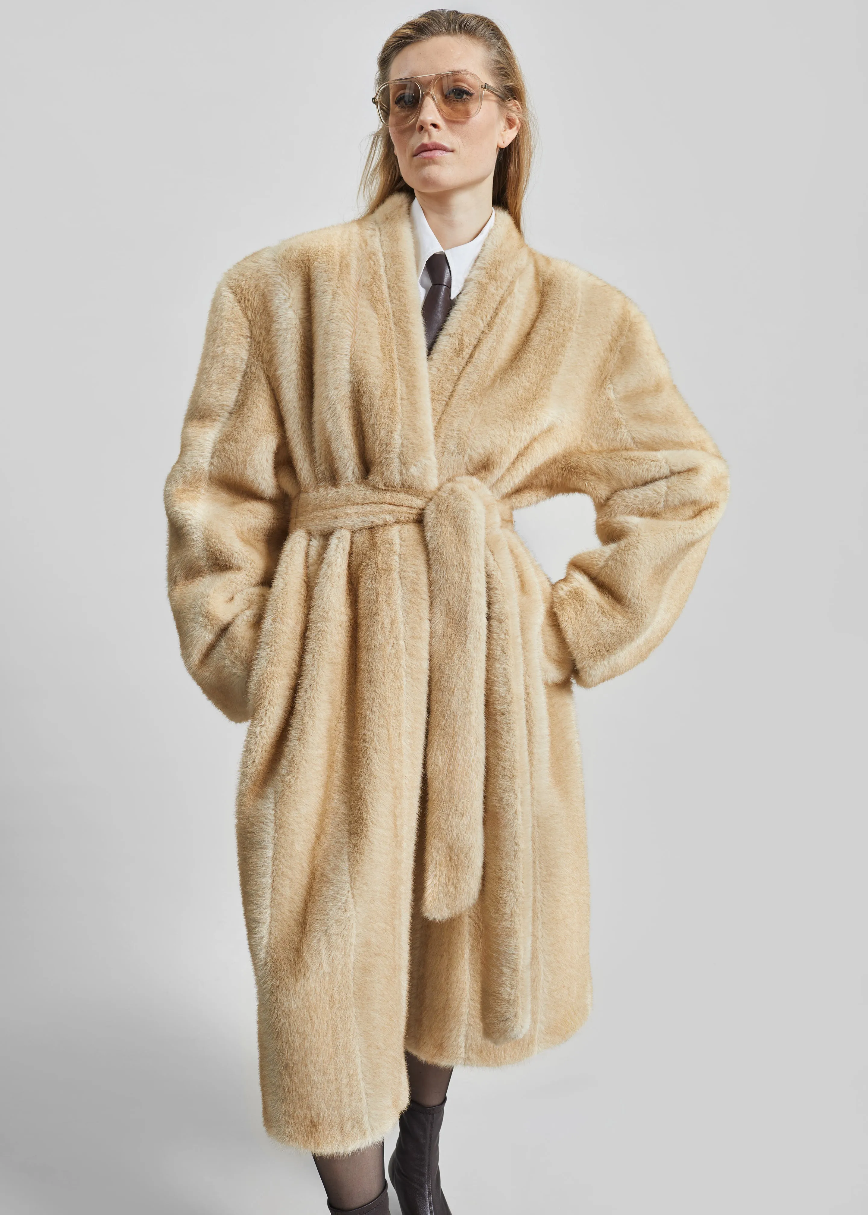 Destiny Padded Faux Fur Coat - Beige sold by Frankie Shop
