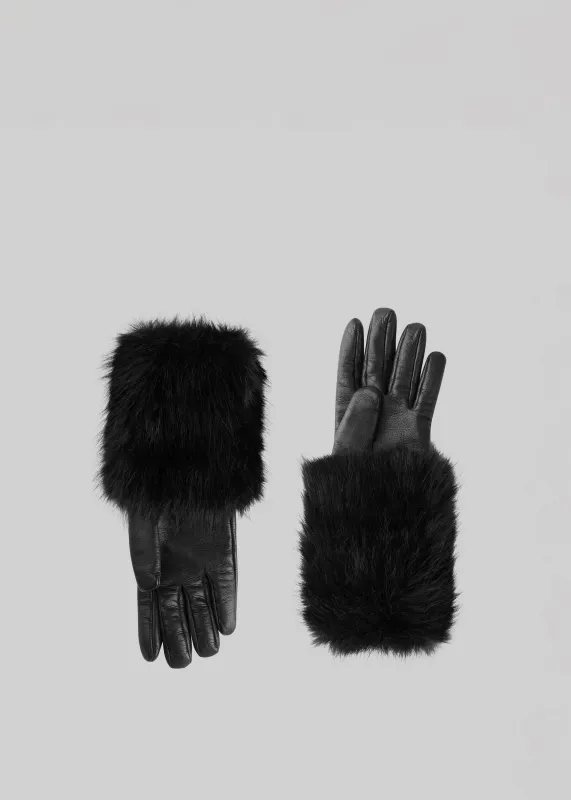 Clara Faux Fur Short Gloves - Black sold by Frankie Shop