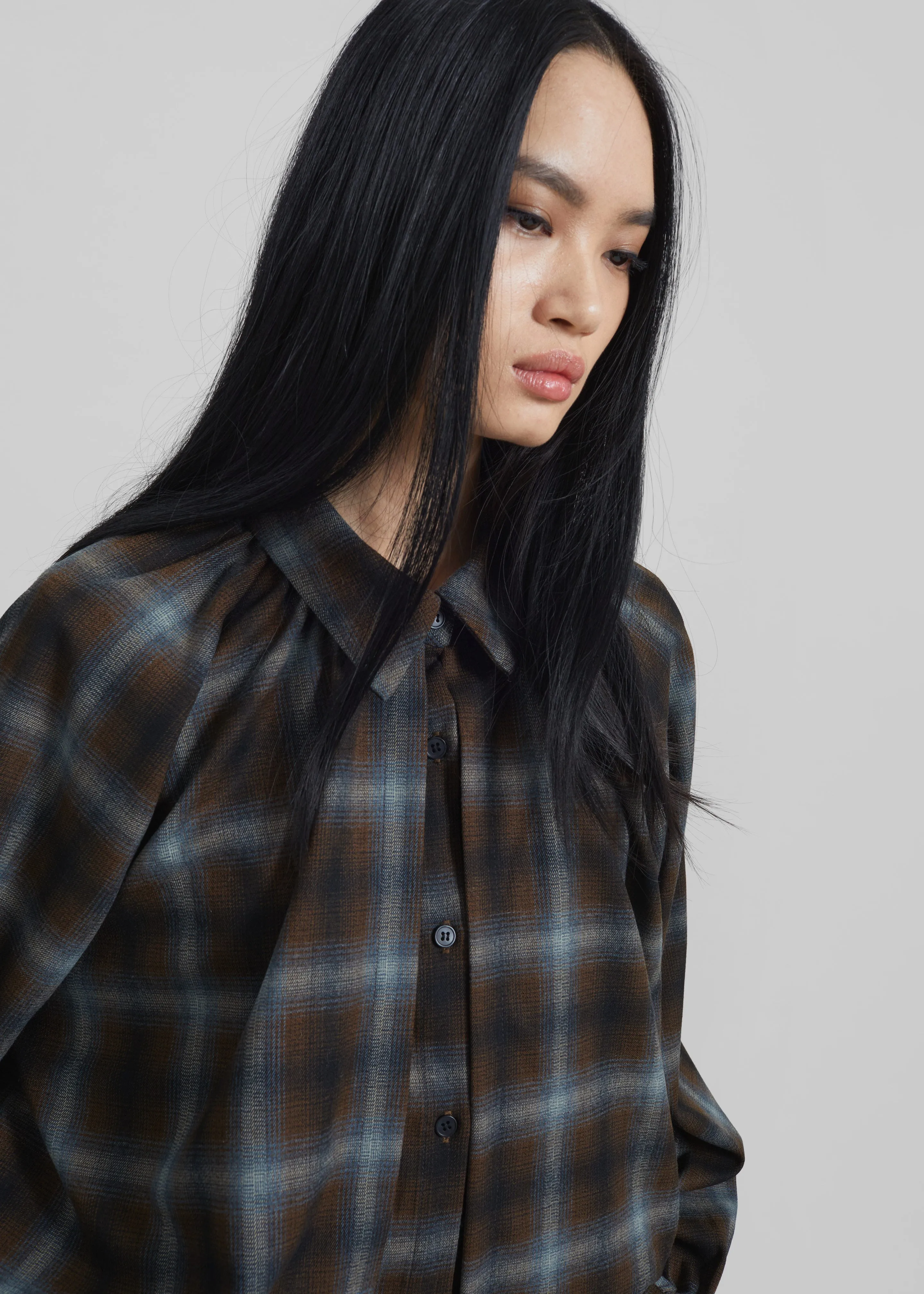Ebell Layered Shirt Dress - Brown Plaid sold by Frankie Shop product image thumbnail 5