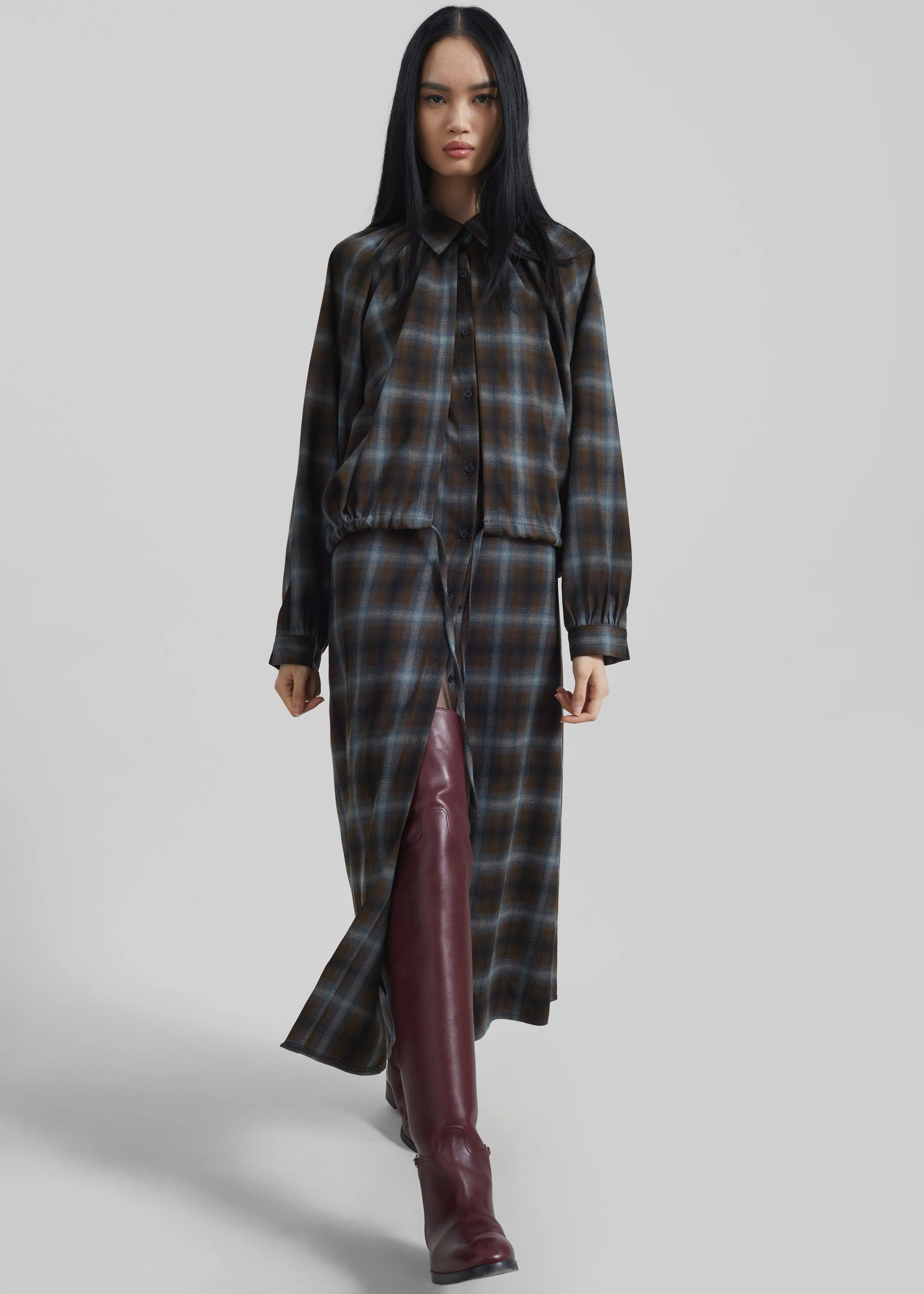 Ebell Layered Shirt Dress - Brown Plaid sold by Frankie Shop