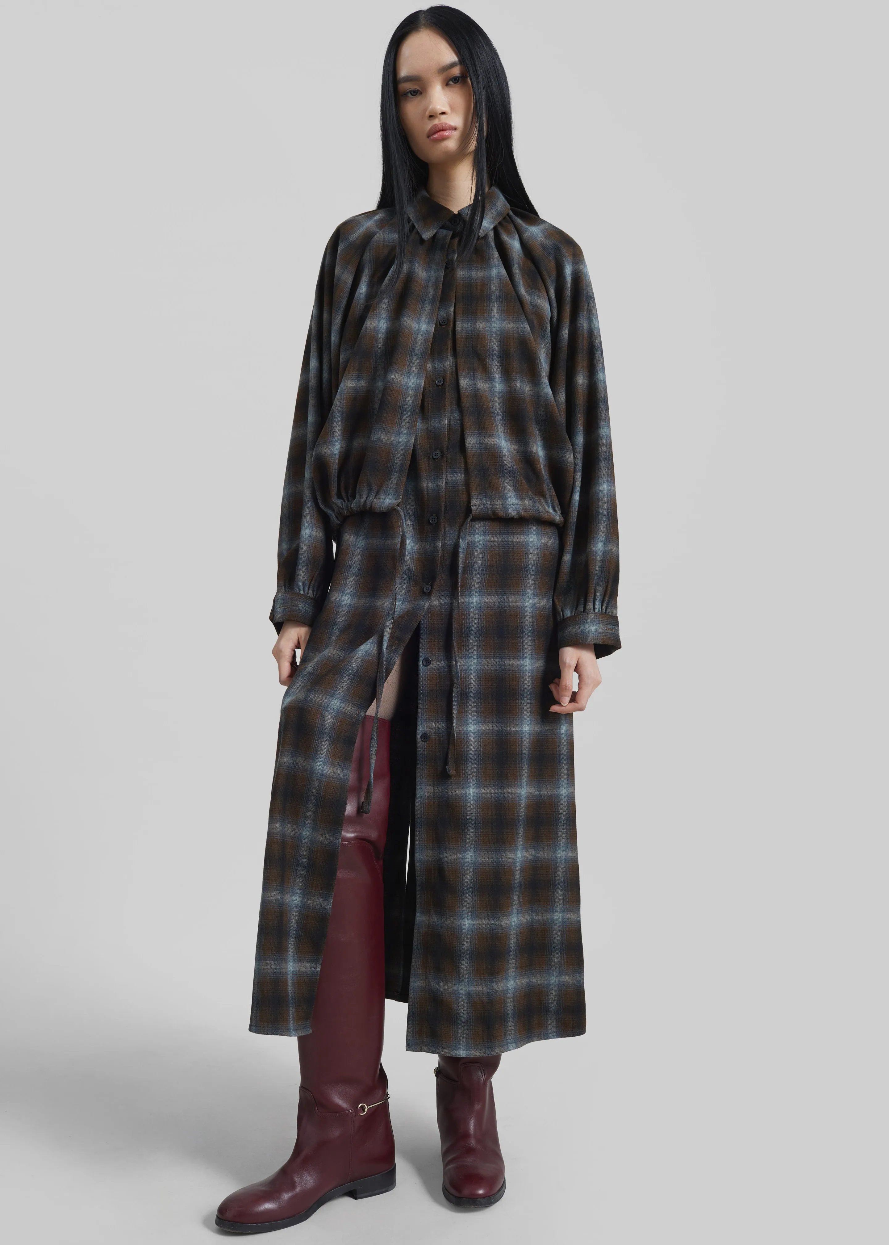 Ebell Layered Shirt Dress - Brown Plaid sold by Frankie Shop product image thumbnail 4