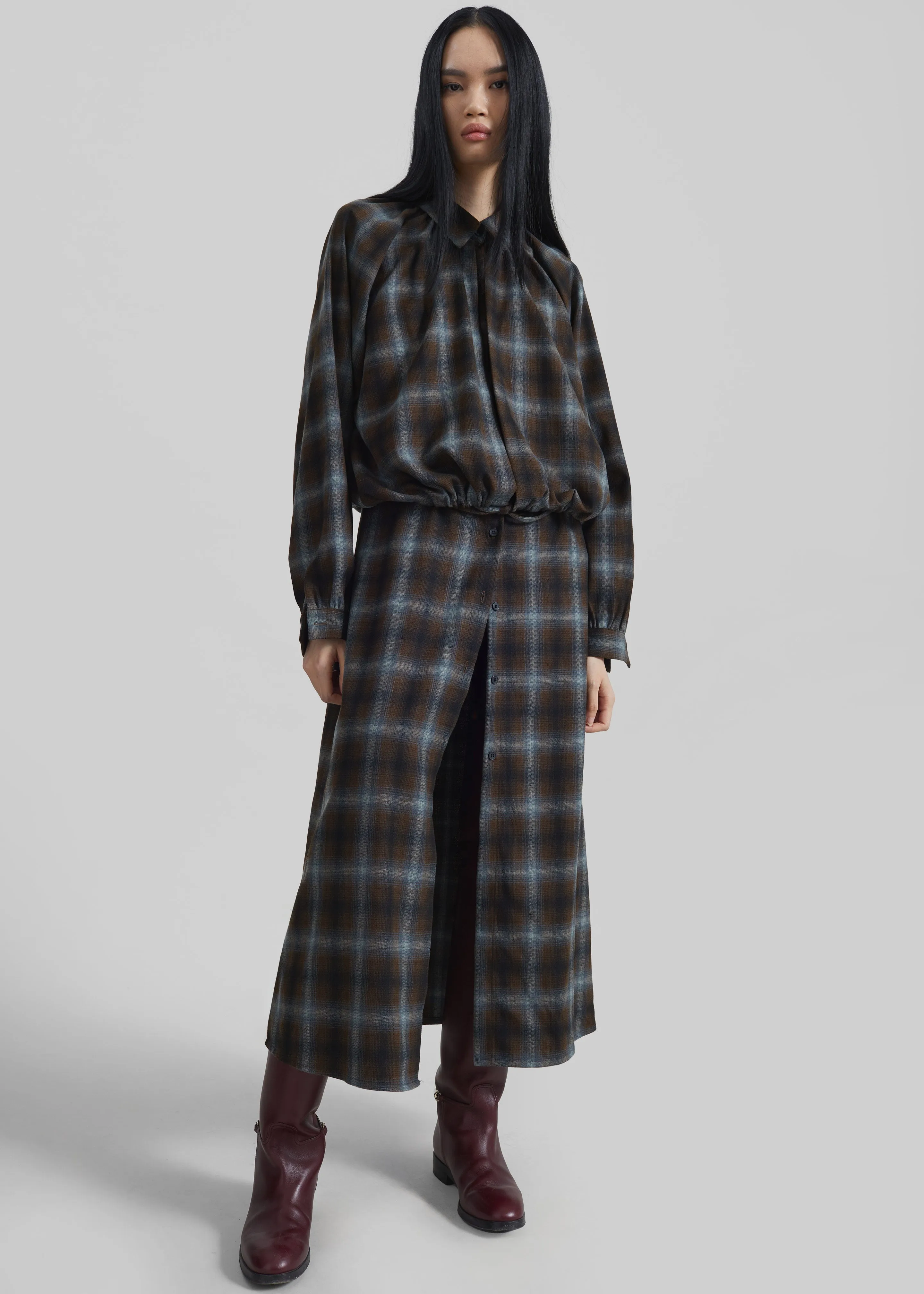 Ebell Layered Shirt Dress - Brown Plaid sold by Frankie Shop product image thumbnail 2