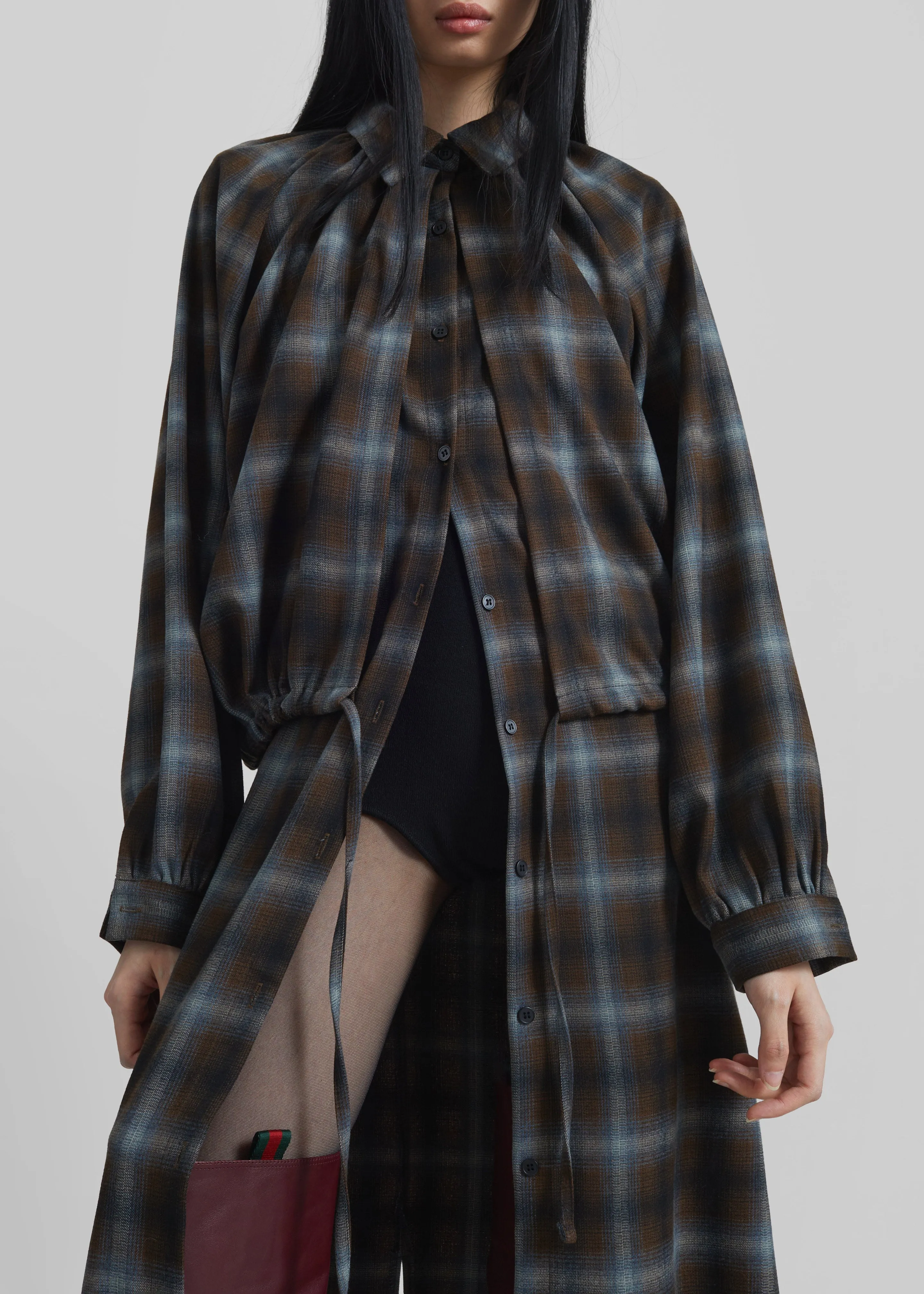 Ebell Layered Shirt Dress - Brown Plaid sold by Frankie Shop product image thumbnail 3