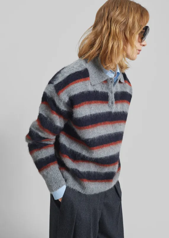 Sorlia Mohair Polo Sweater - Grey Multi Stripe sold by Frankie Shop