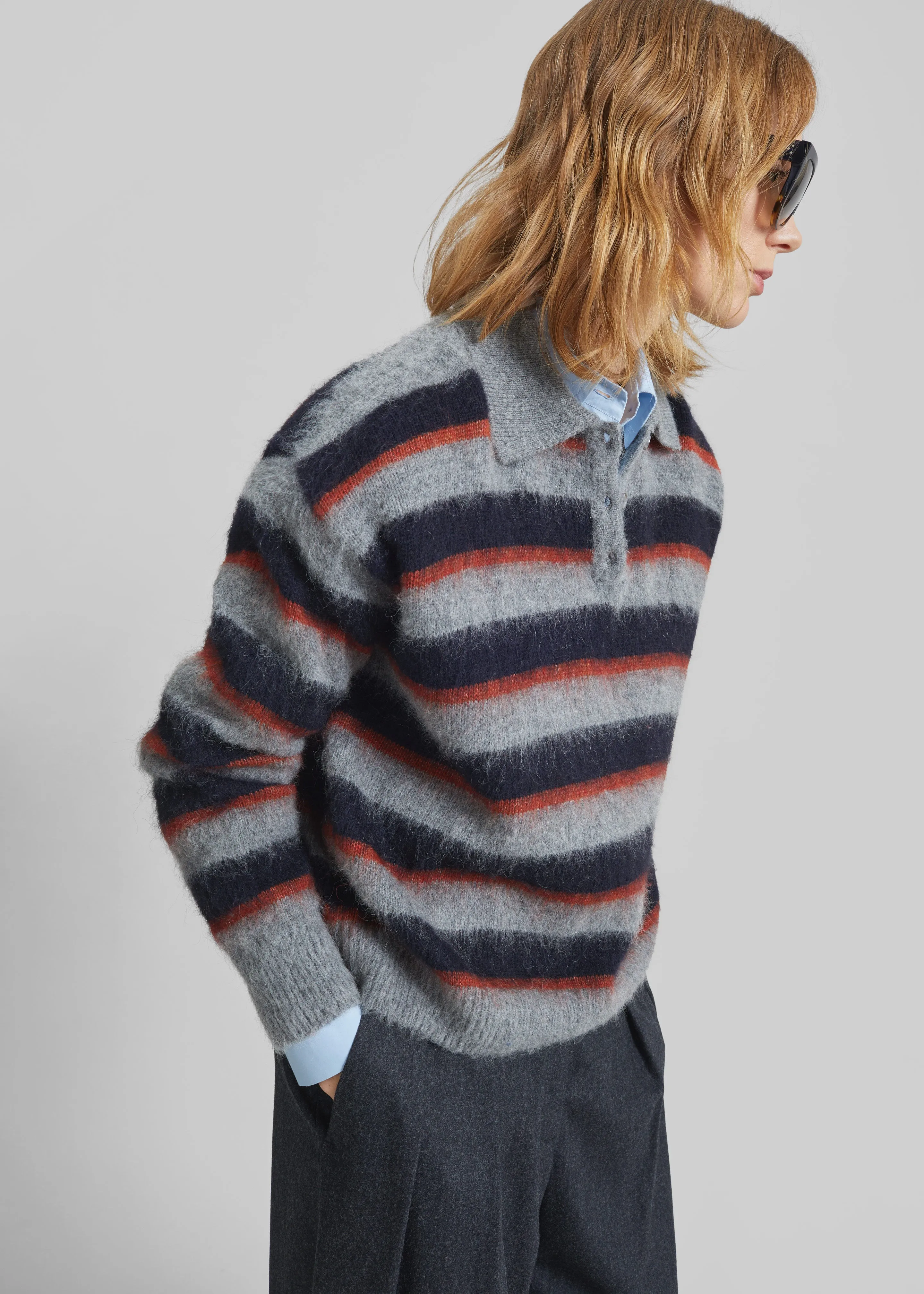 Sorlia Mohair Polo Sweater - Grey Multi Stripe sold by Frankie Shop