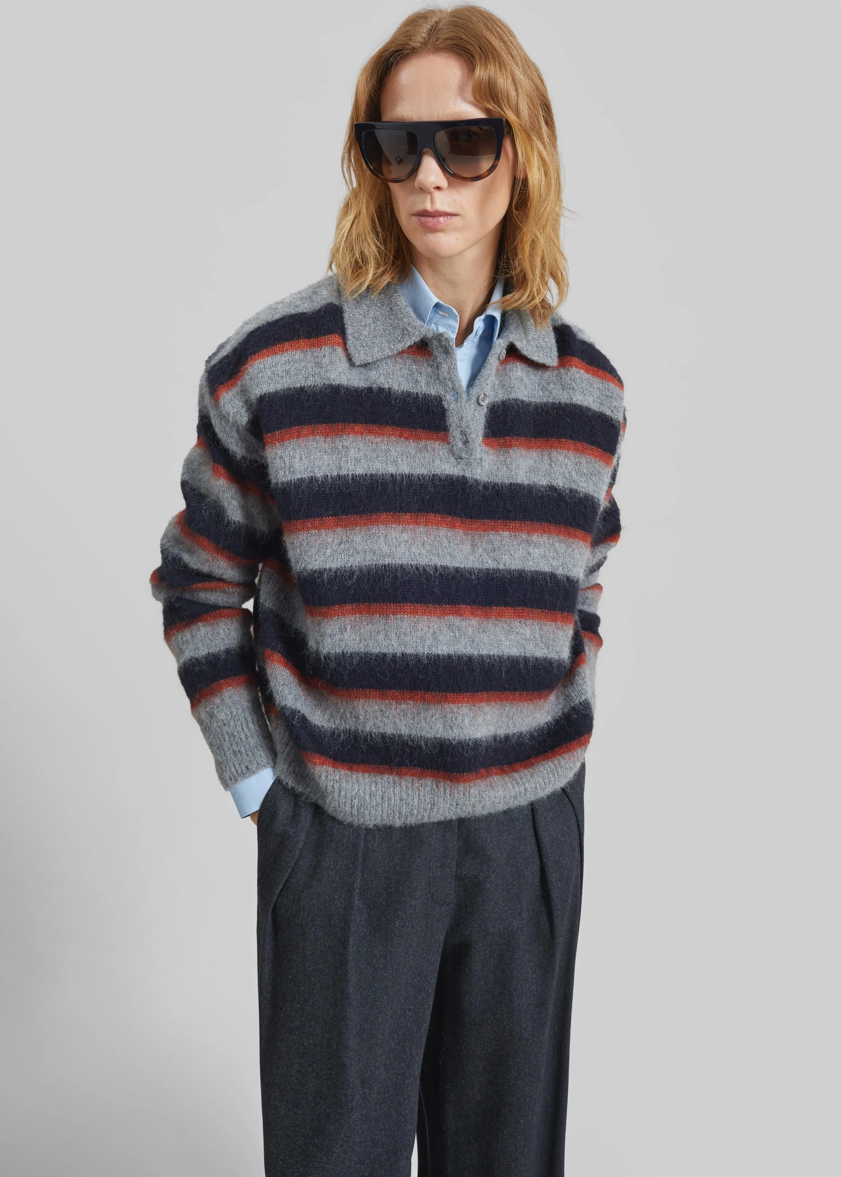 Sorlia Mohair Polo Sweater - Grey Multi Stripe sold by Frankie Shop product image thumbnail 4