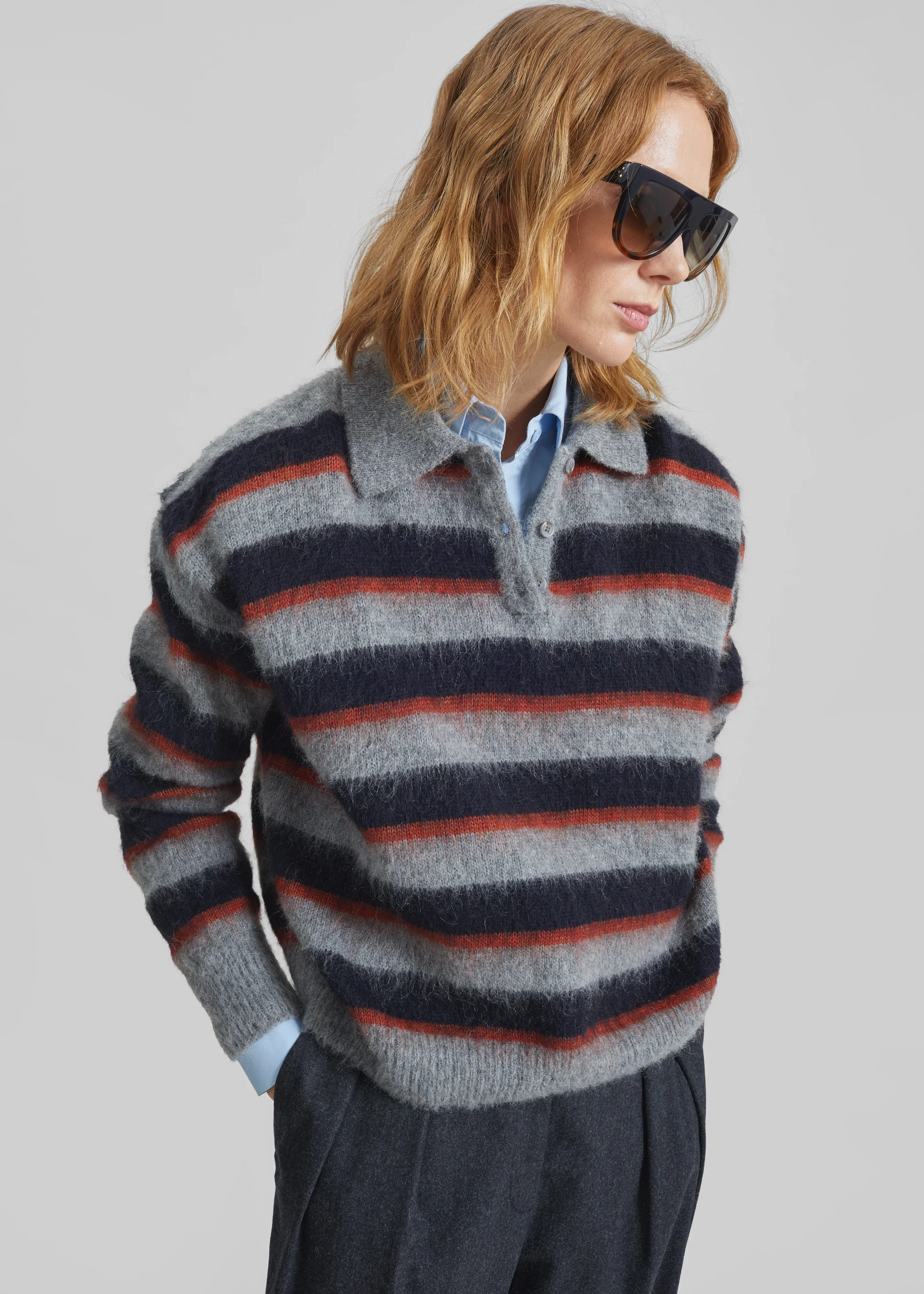 Sorlia Mohair Polo Sweater - Grey Multi Stripe sold by Frankie Shop product image thumbnail 5