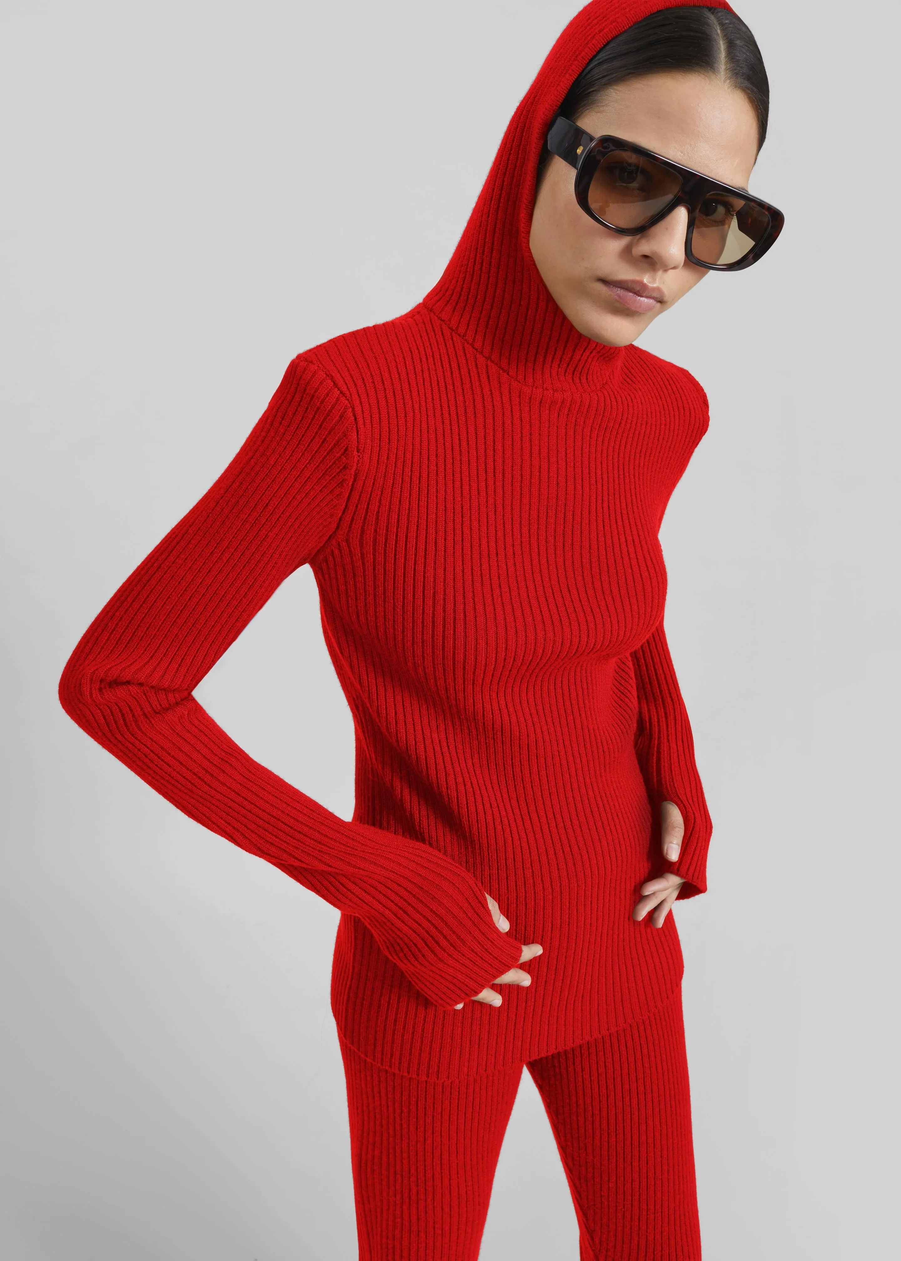 Larice Hooded Knit Top - Red sold by Frankie Shop