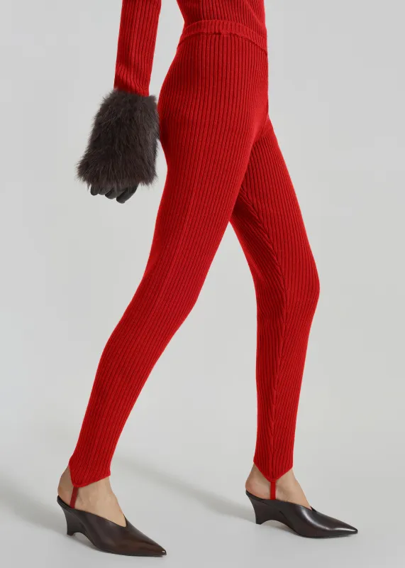 Piuma Knit Stirrup Leggings - Red made by Frankie Shop