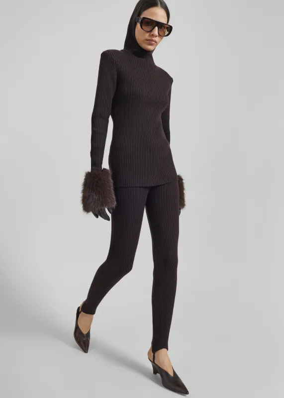 Piuma Knit Stirrup Leggings - Brown made by Frankie Shop
