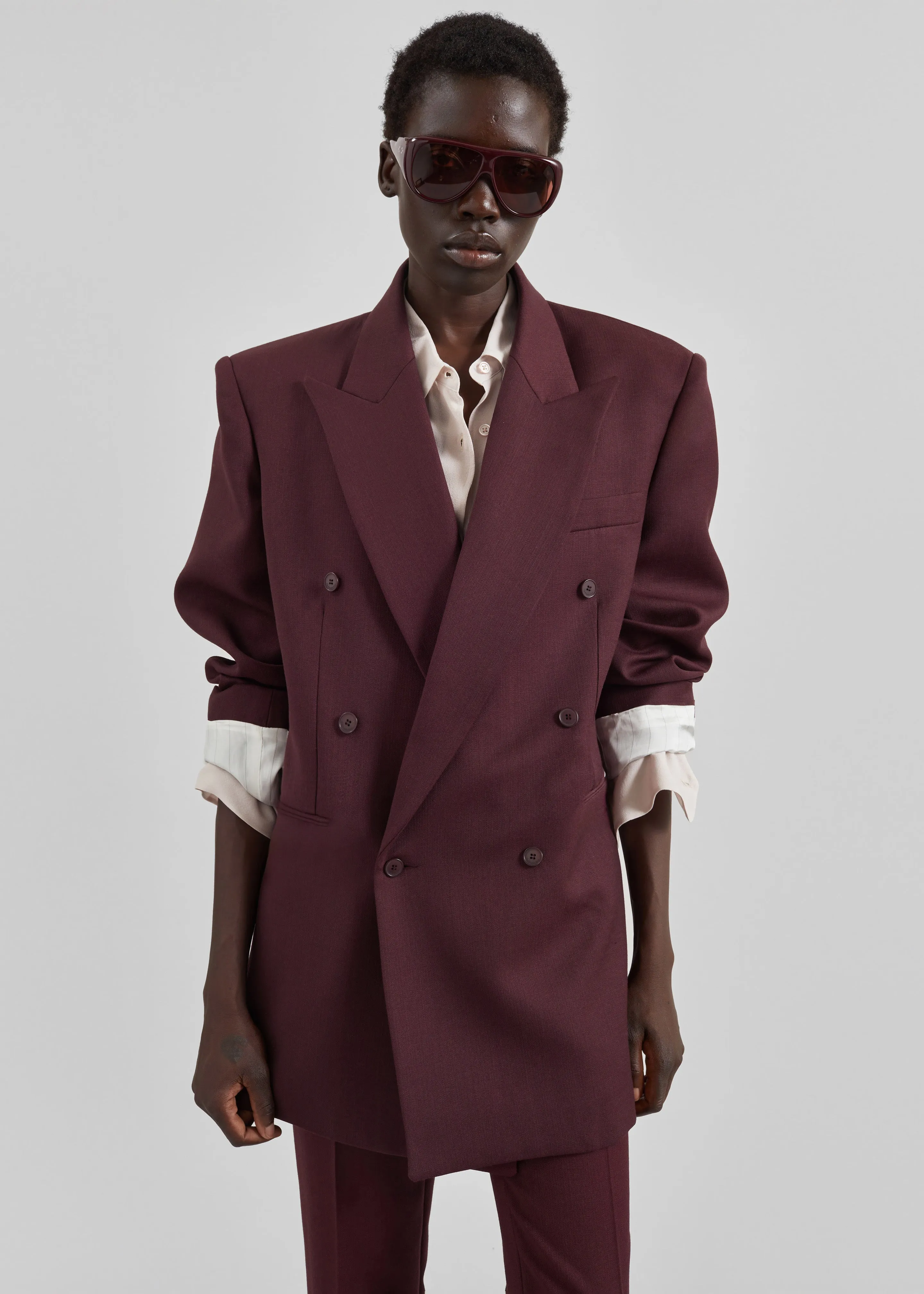 Monterey Structured Wool Blazer - Burgundy sold by Frankie Shop