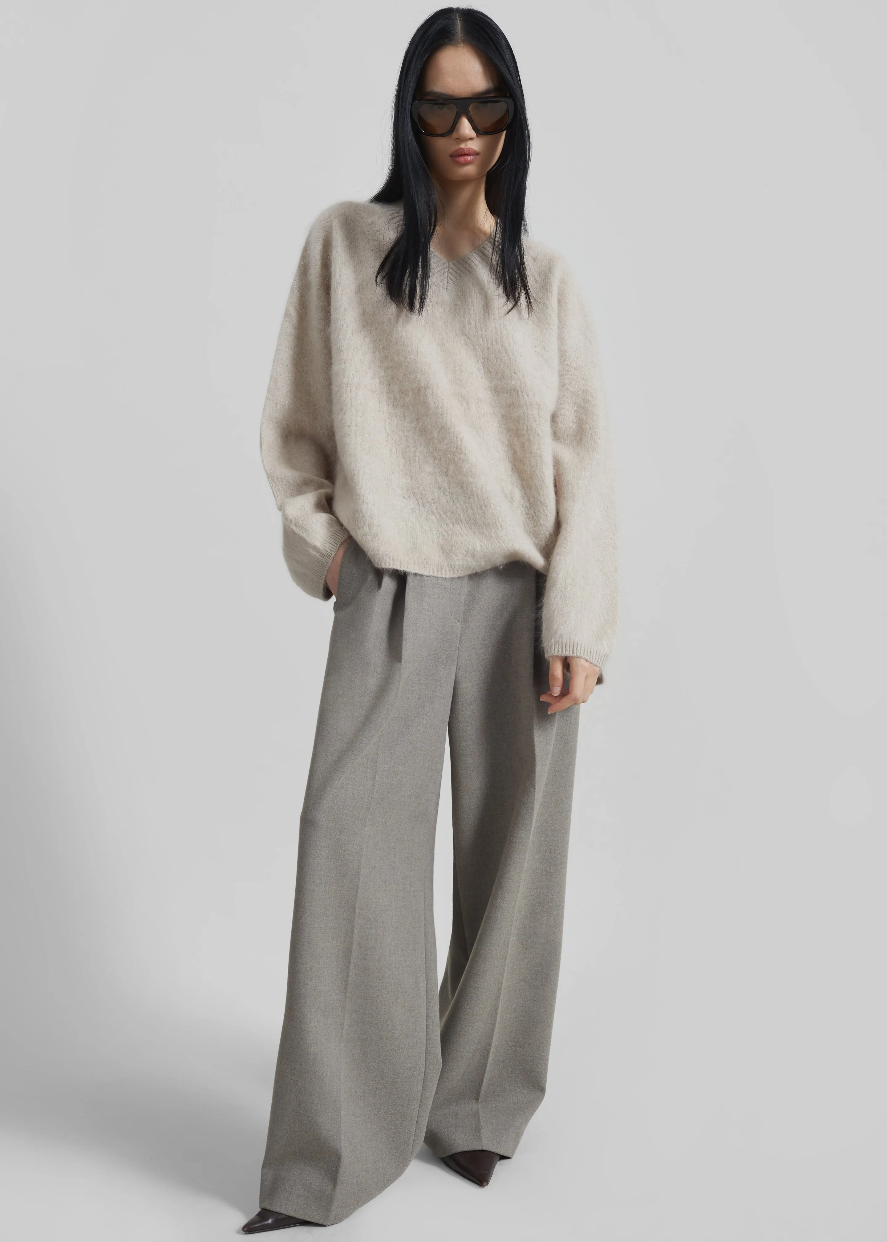 Haflso Pleated Wide Trousers - Beige Melange sold by Frankie Shop product image thumbnail 3