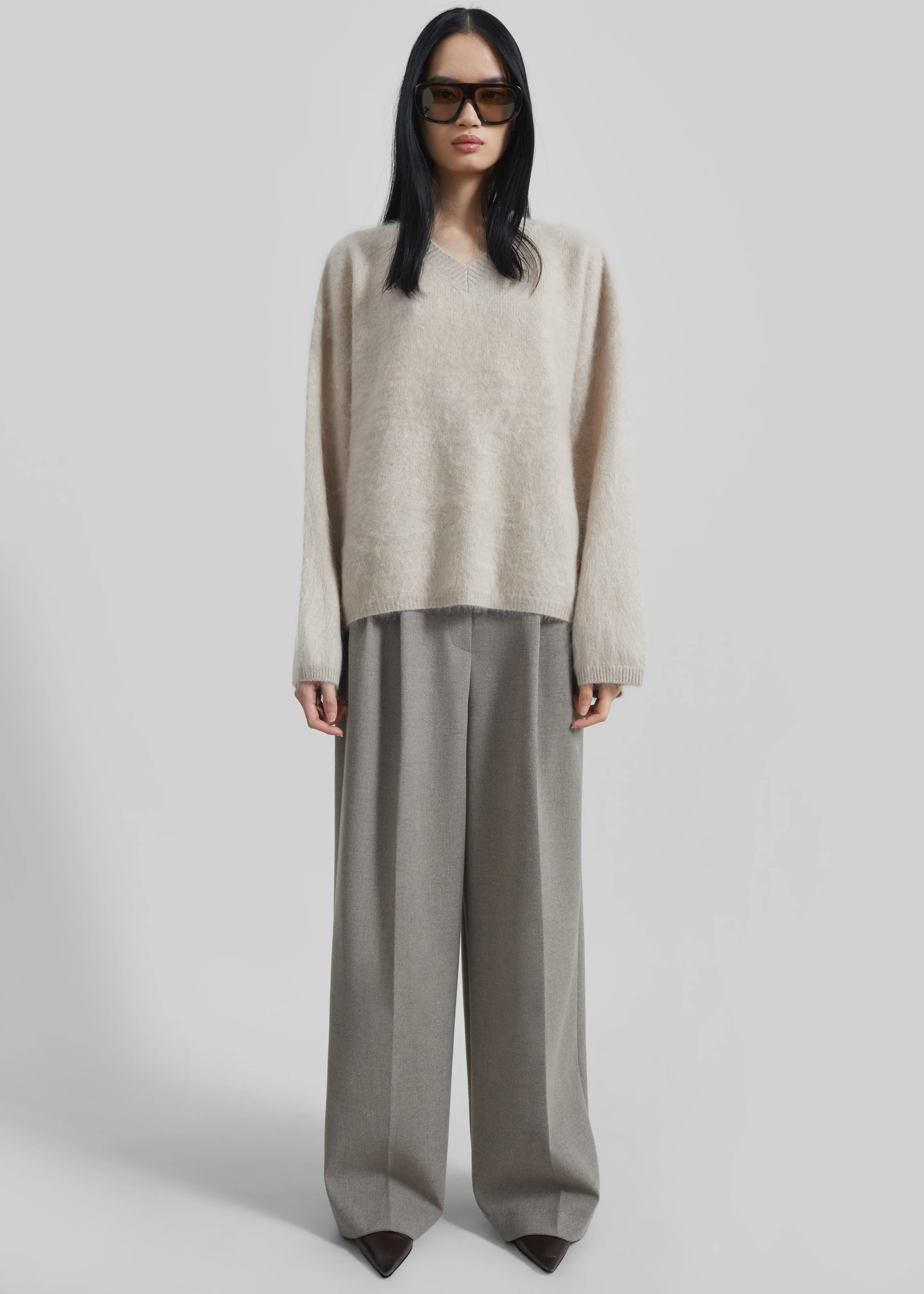 Haflso Pleated Wide Trousers - Beige Melange sold by Frankie Shop product image thumbnail 5