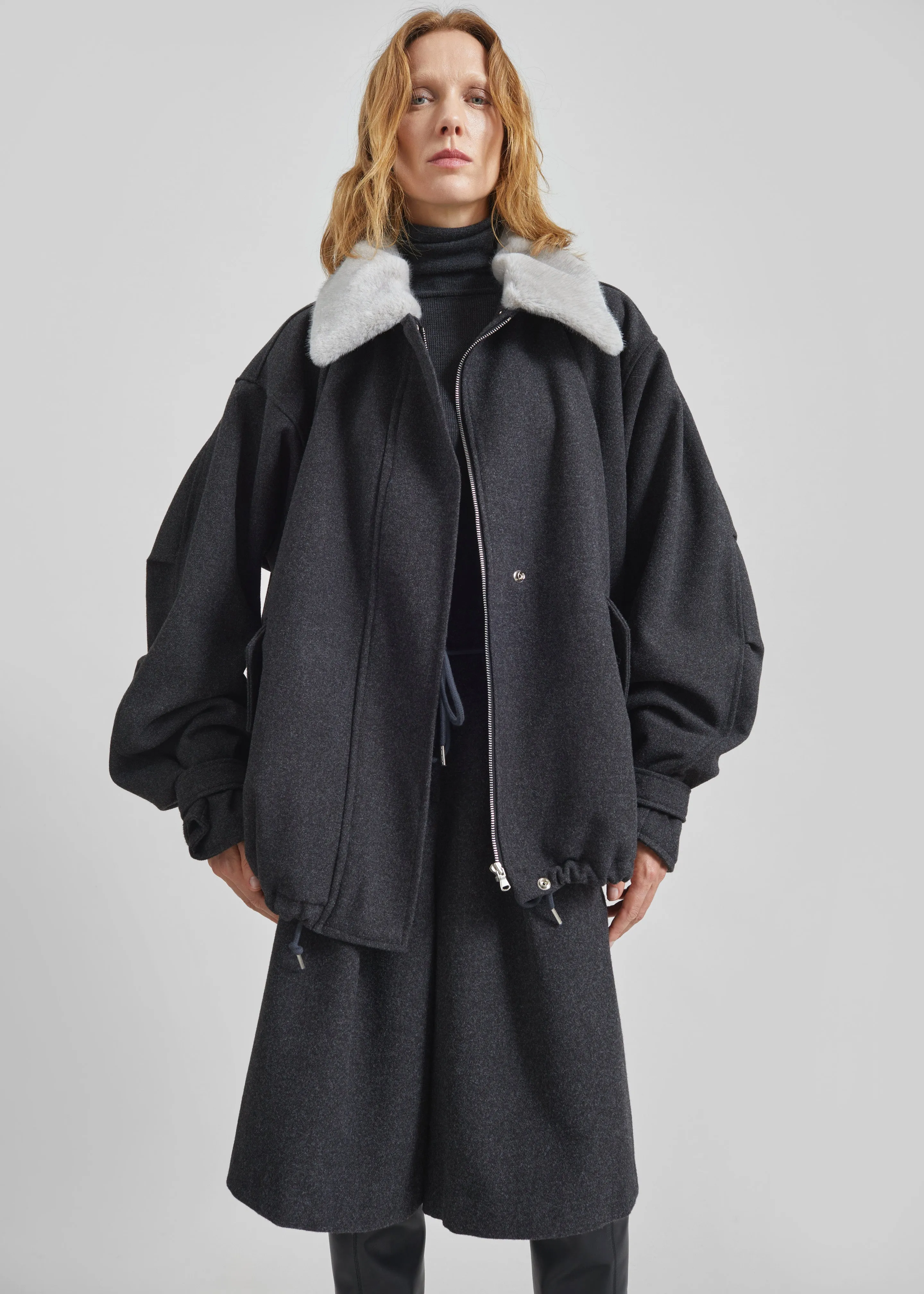 Hemavan Faux Fur Lined Jacket - Dark Grey sold by Frankie Shop