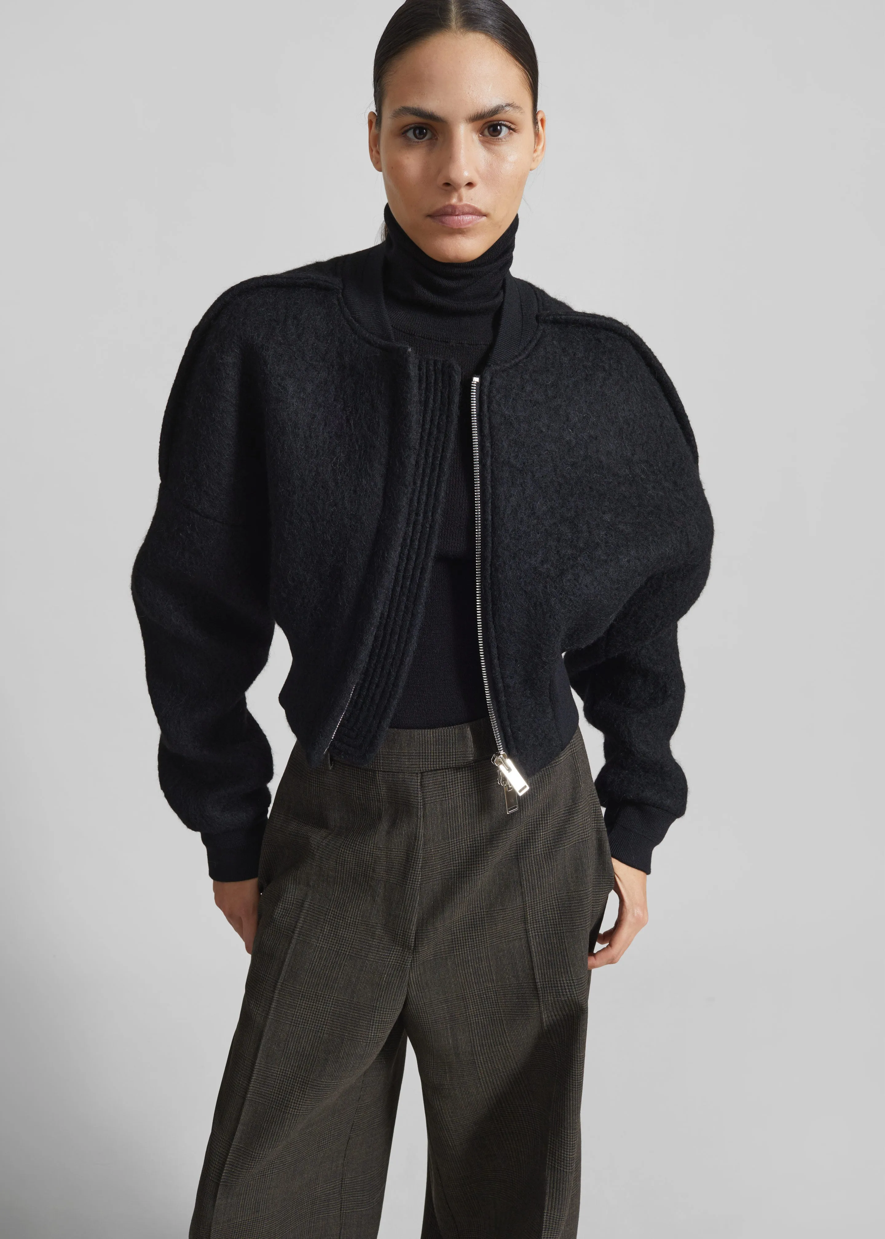 Dimaro Wool Cropped Bomber Jacket - Black sold by Frankie Shop