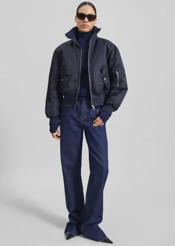 Maloy Cropped Bomber Jacket - Navy sold by Frankie Shop