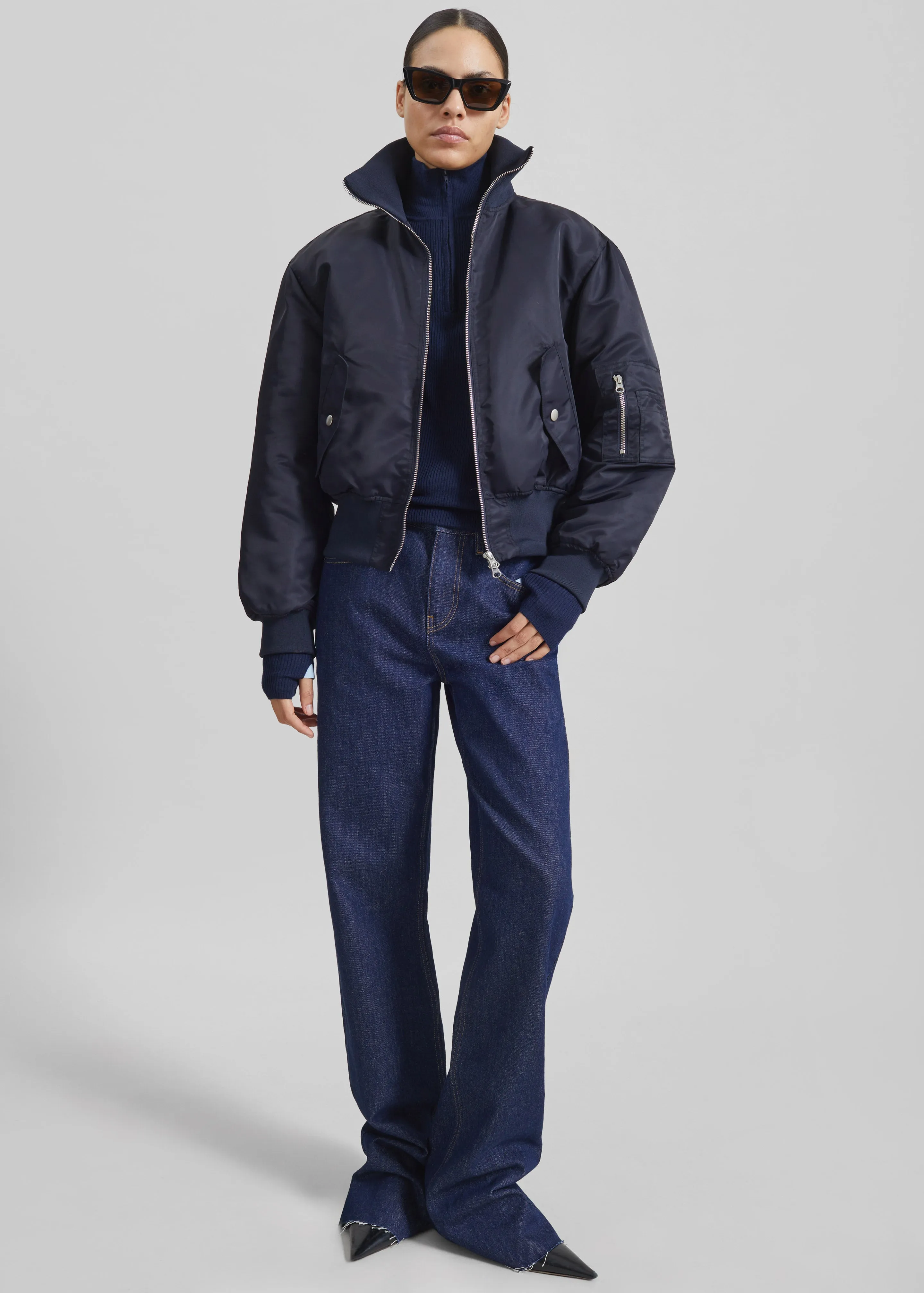 Maloy Cropped Bomber Jacket - Navy sold by Frankie Shop