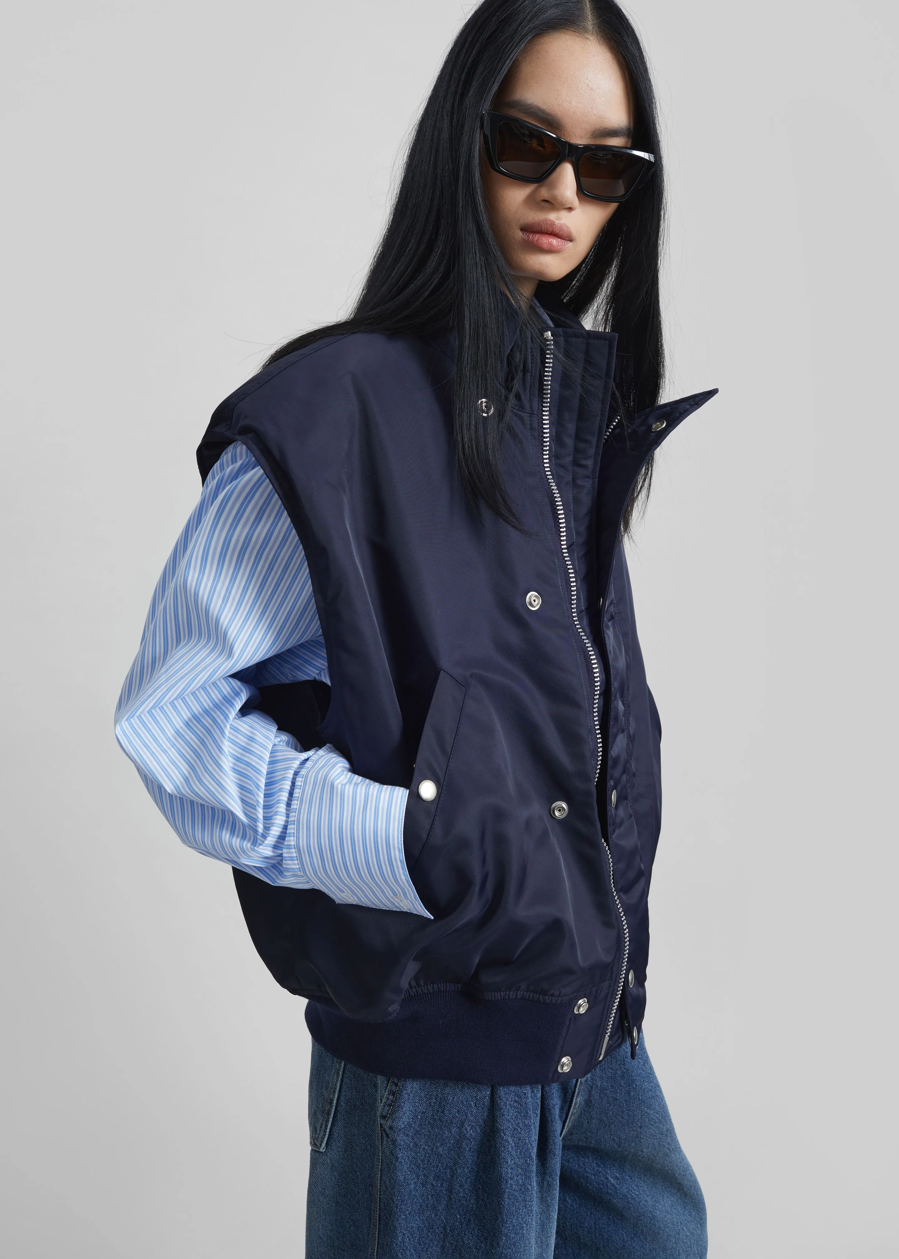 Aysen Sleeveless Bomber Jacket - Navy sold by Frankie Shop