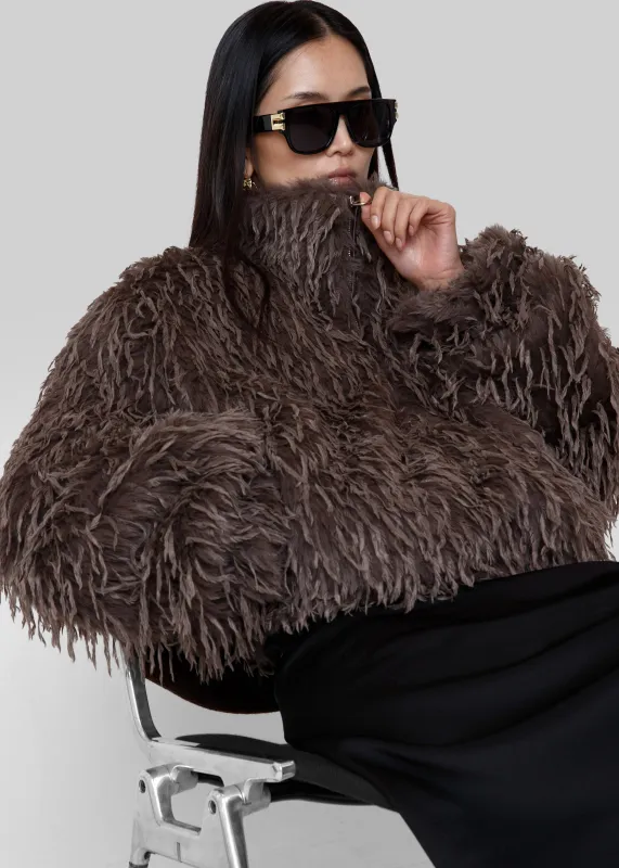 Rivee Faux Fur Pullover - Brown made by Frankie Shop