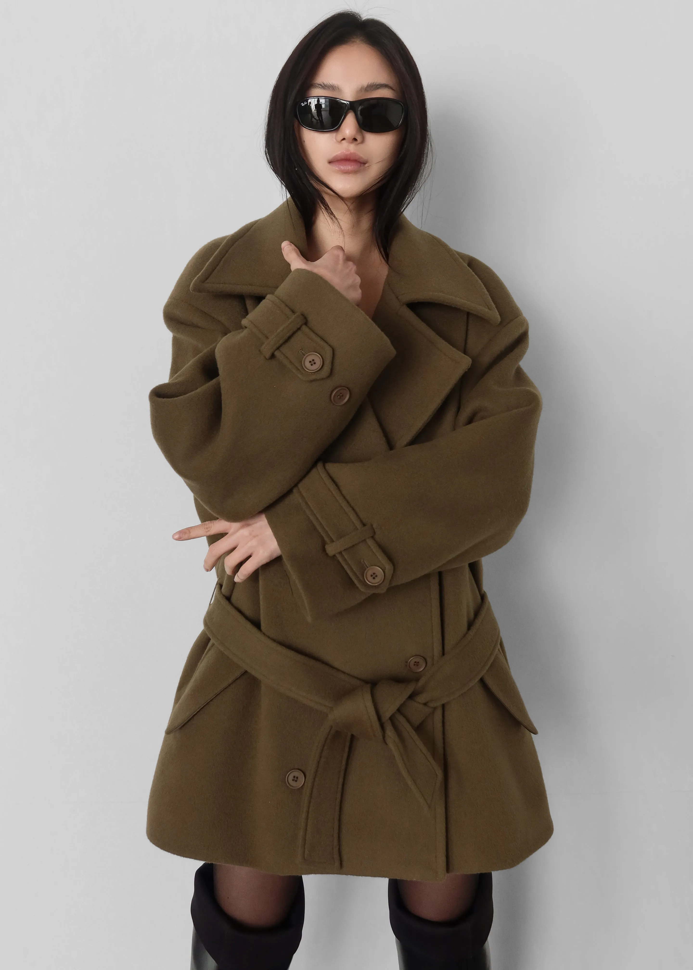 Kalmar Wool Peacoat - Pale Olive sold by Frankie Shop product image thumbnail 4