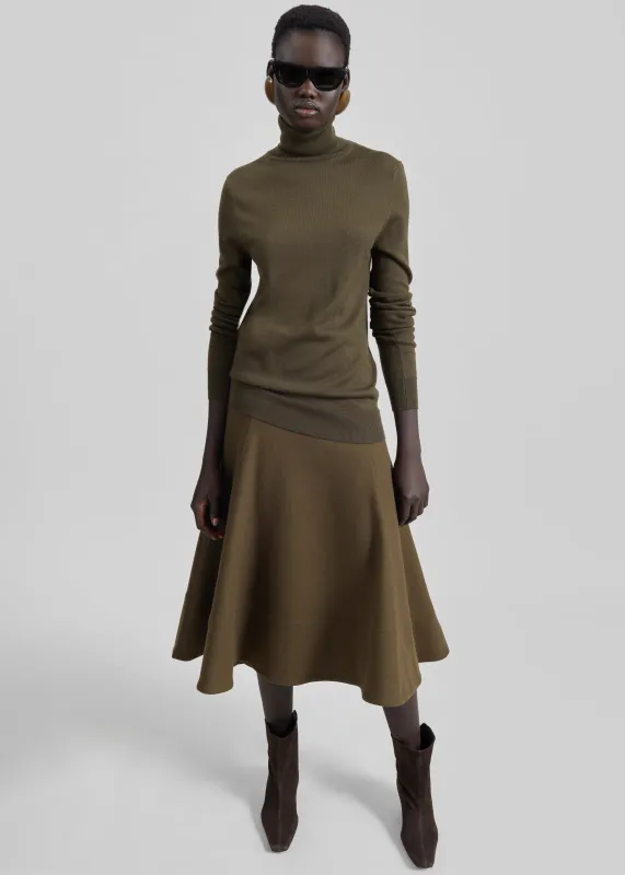 Manali Flared Midi Skirt - Olive Brown made by Frankie Shop