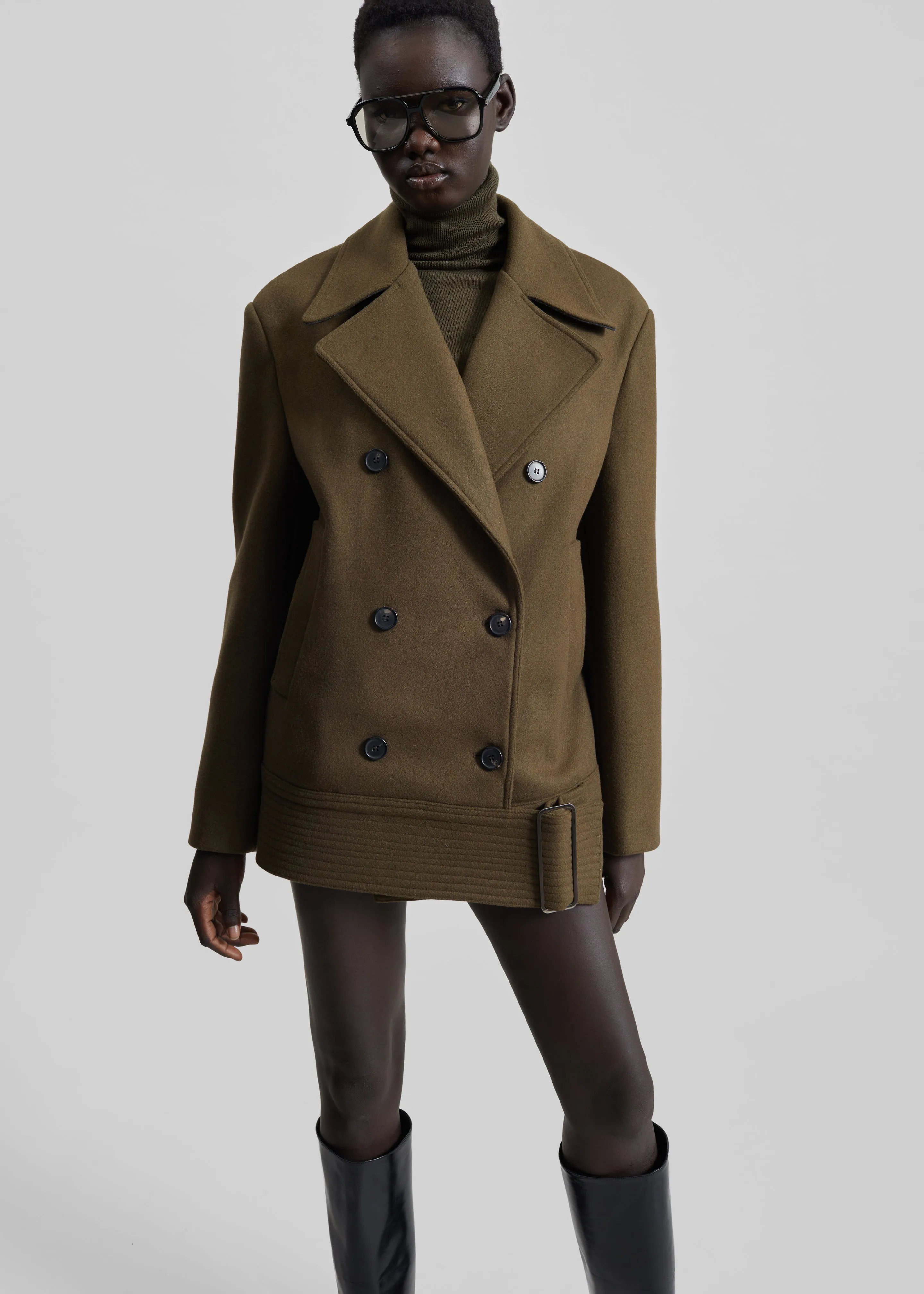 Manali Belted Peacoat - Olive Brown sold by Frankie Shop