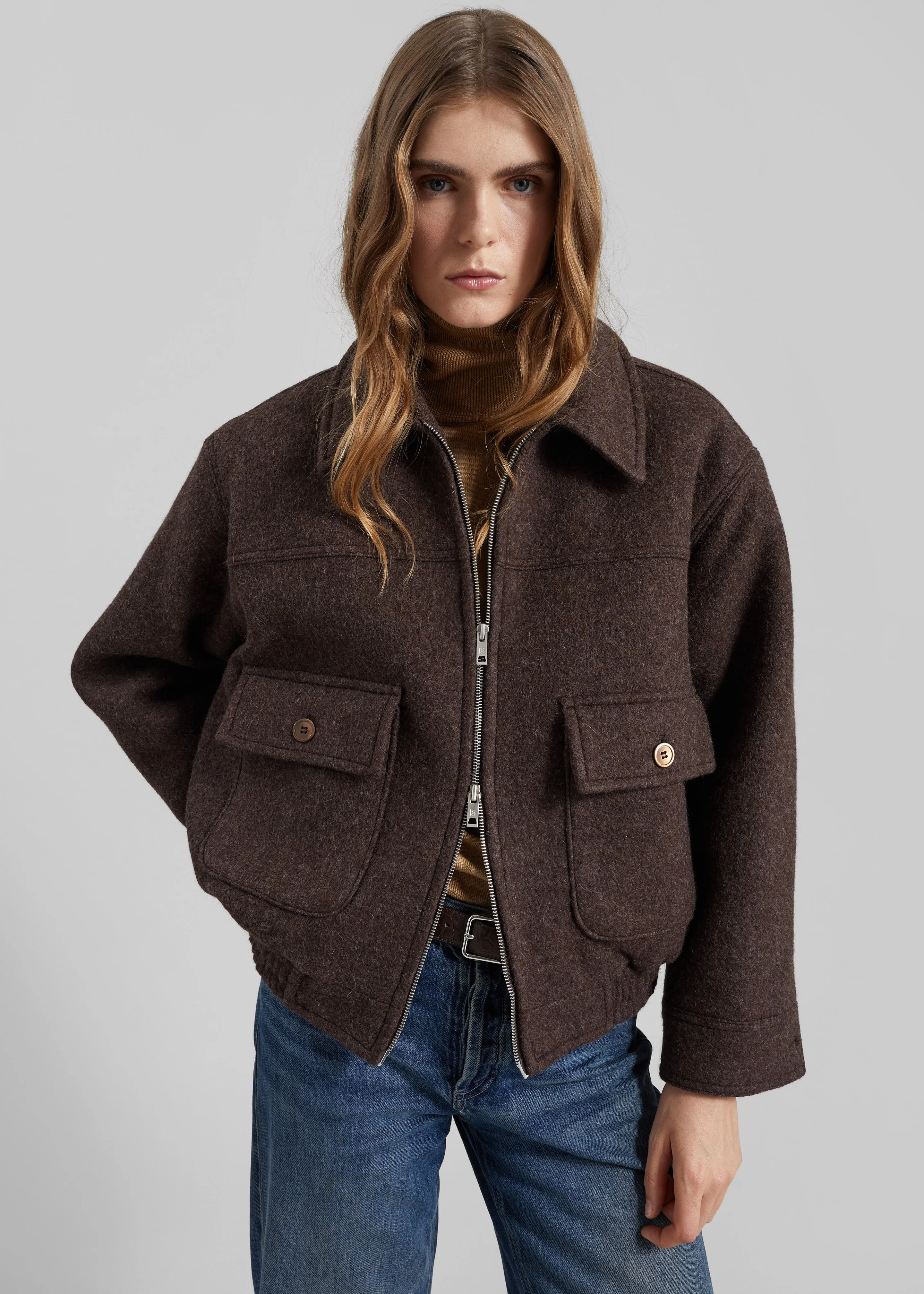 Elmont Brushed Wool Quilted Jacket - Brown sold by Frankie Shop product image thumbnail 2