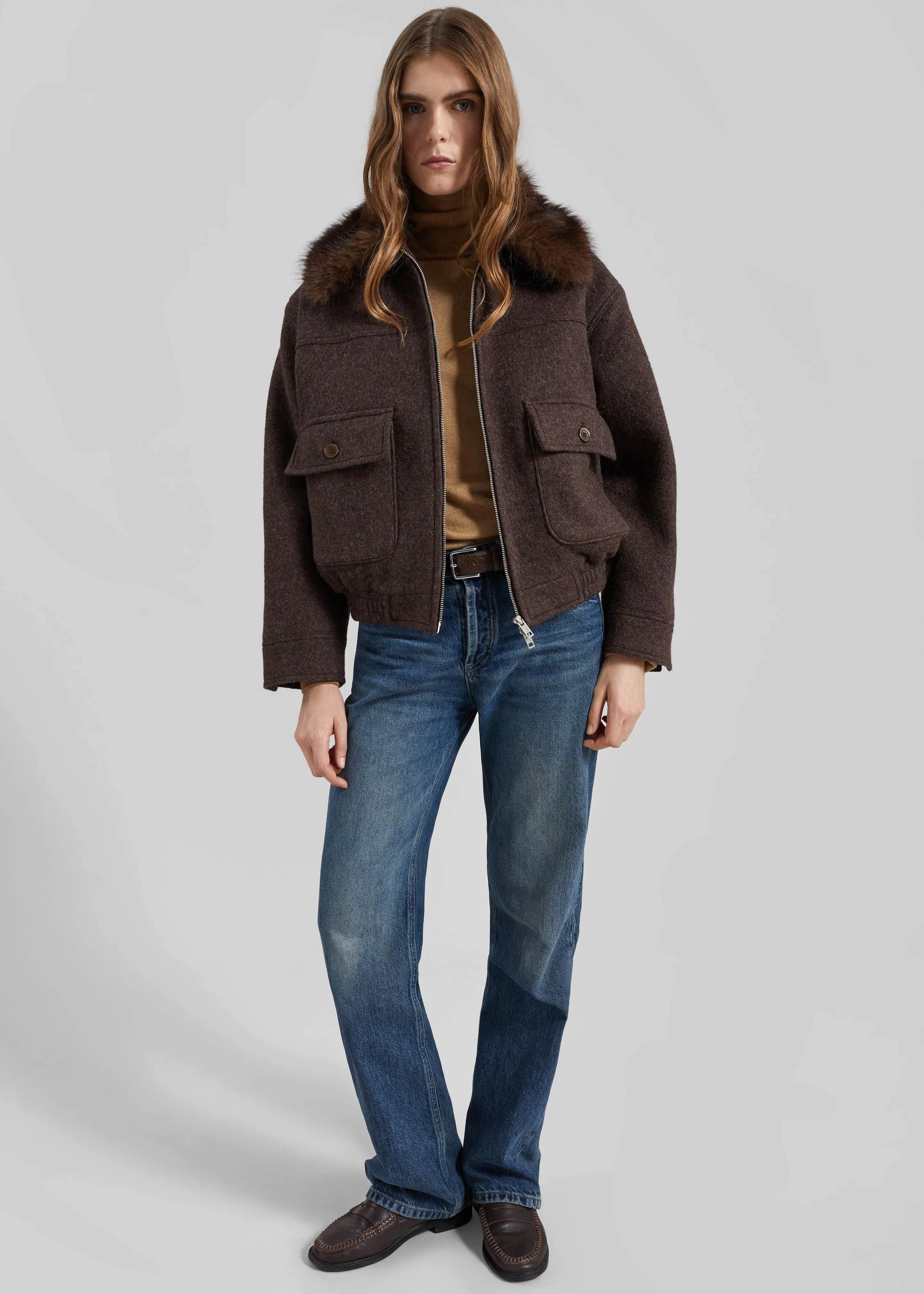 Elmont Brushed Wool Quilted Jacket - Brown sold by Frankie Shop product image thumbnail 4