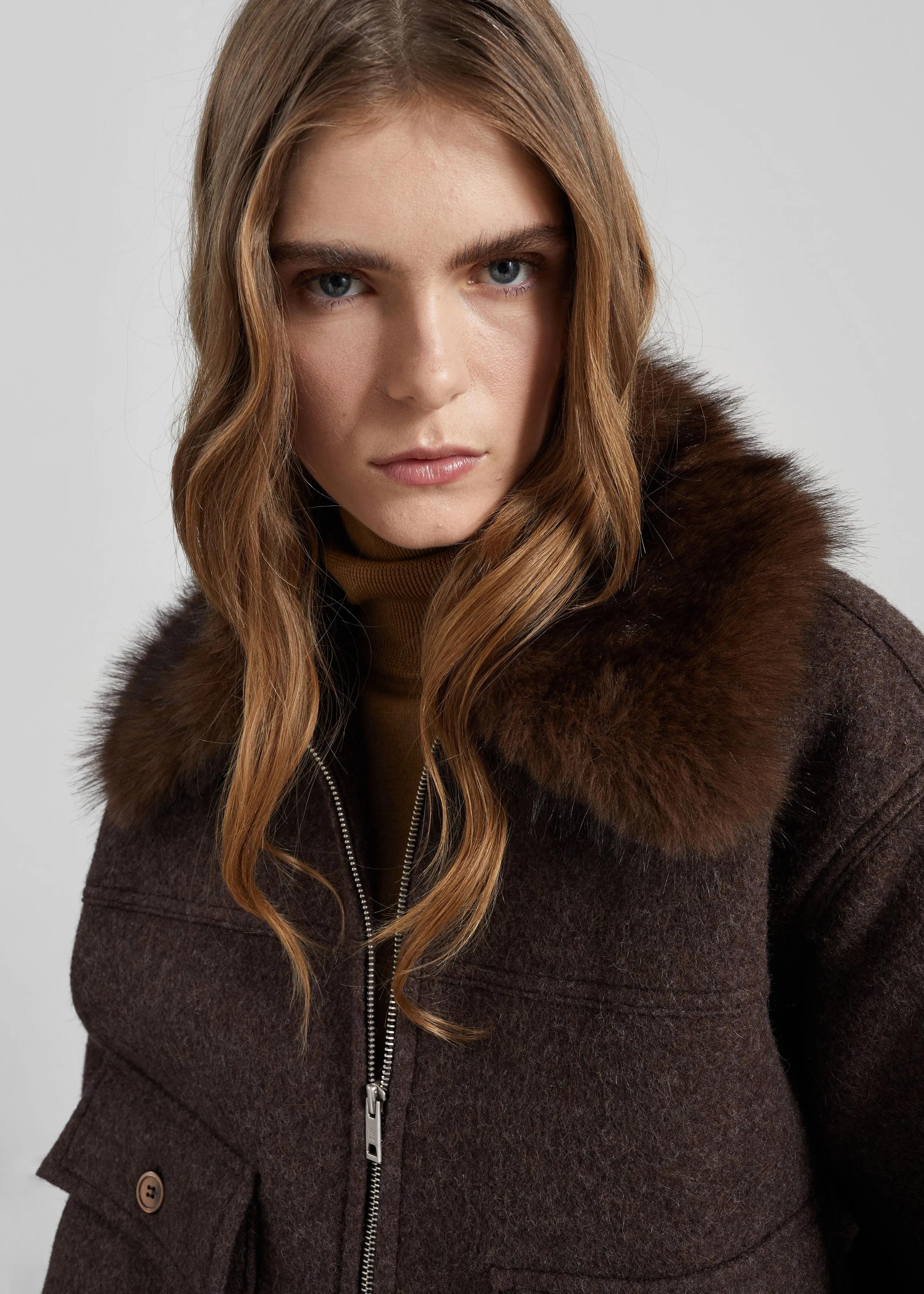 Elmont Brushed Wool Quilted Jacket - Brown sold by Frankie Shop product image thumbnail 3