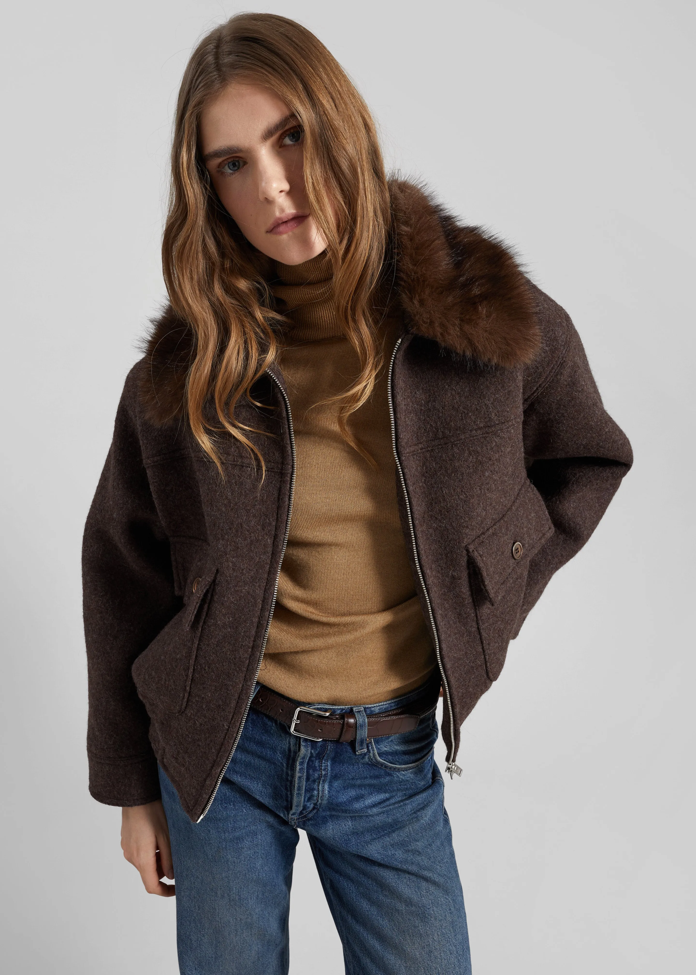 Elmont Brushed Wool Quilted Jacket - Brown sold by Frankie Shop