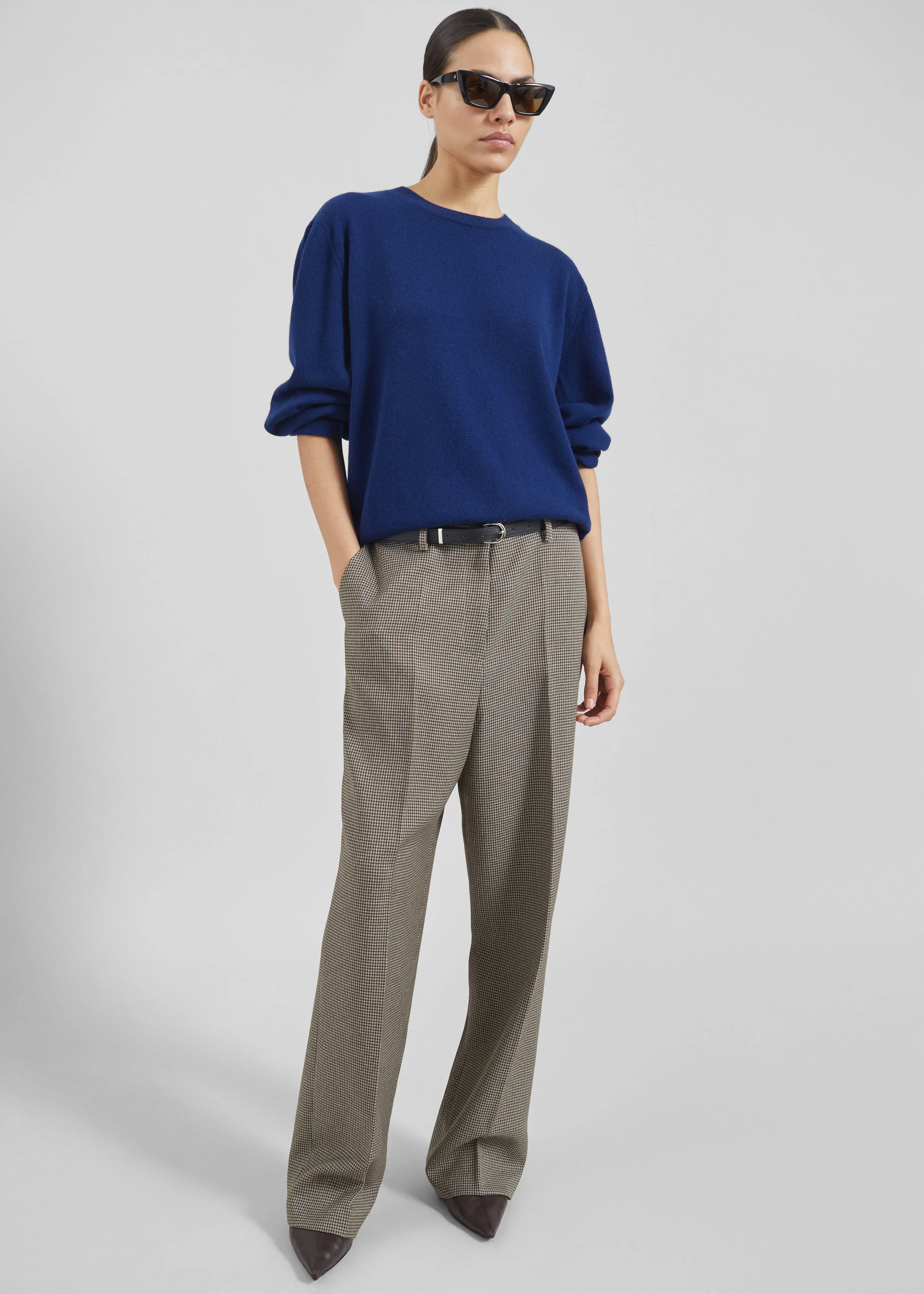 Aubel Belted Straight Pants - Black Houndstooth sold by Frankie Shop