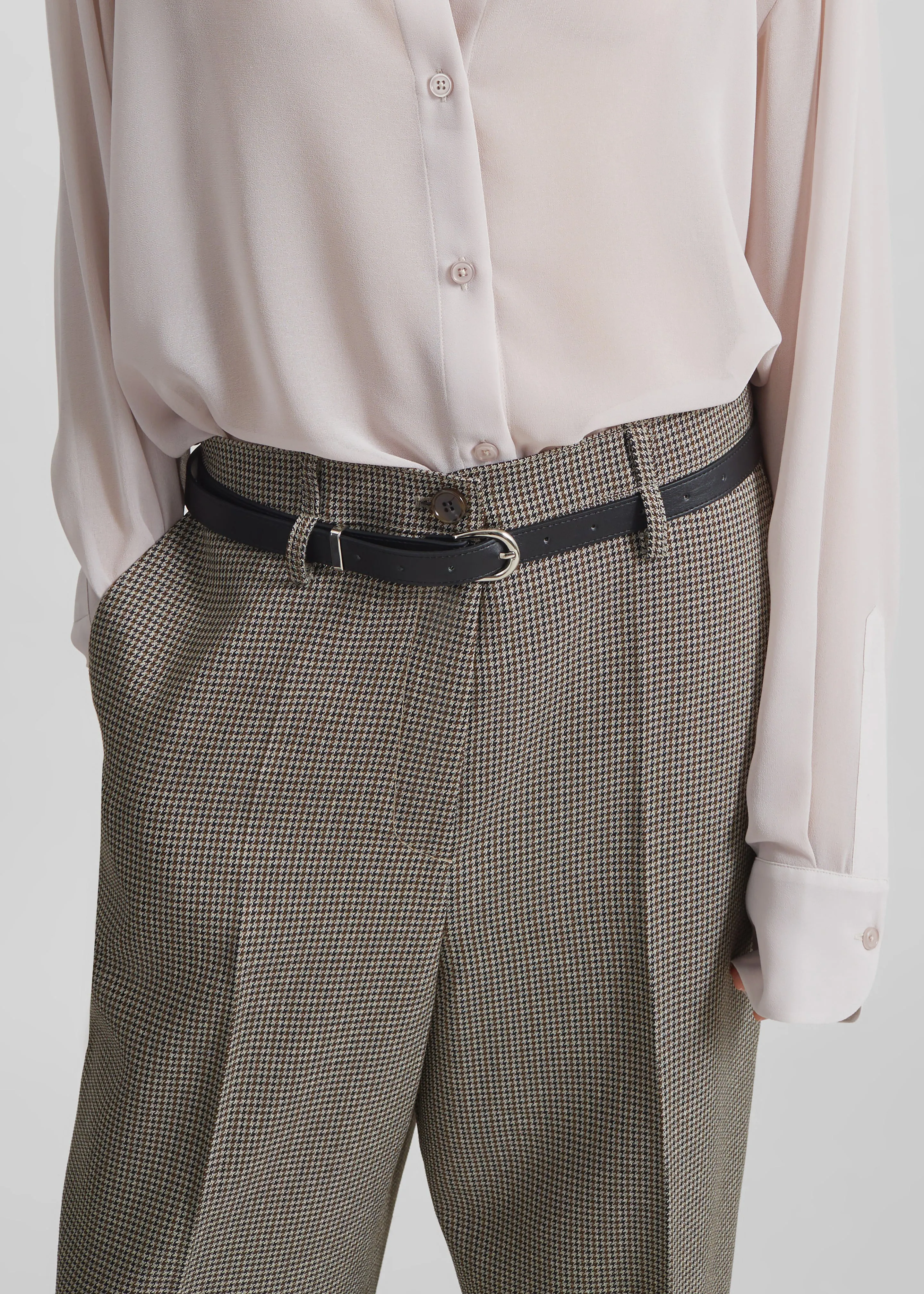 Aubel Belted Straight Pants - Black Houndstooth sold by Frankie Shop product image thumbnail 2