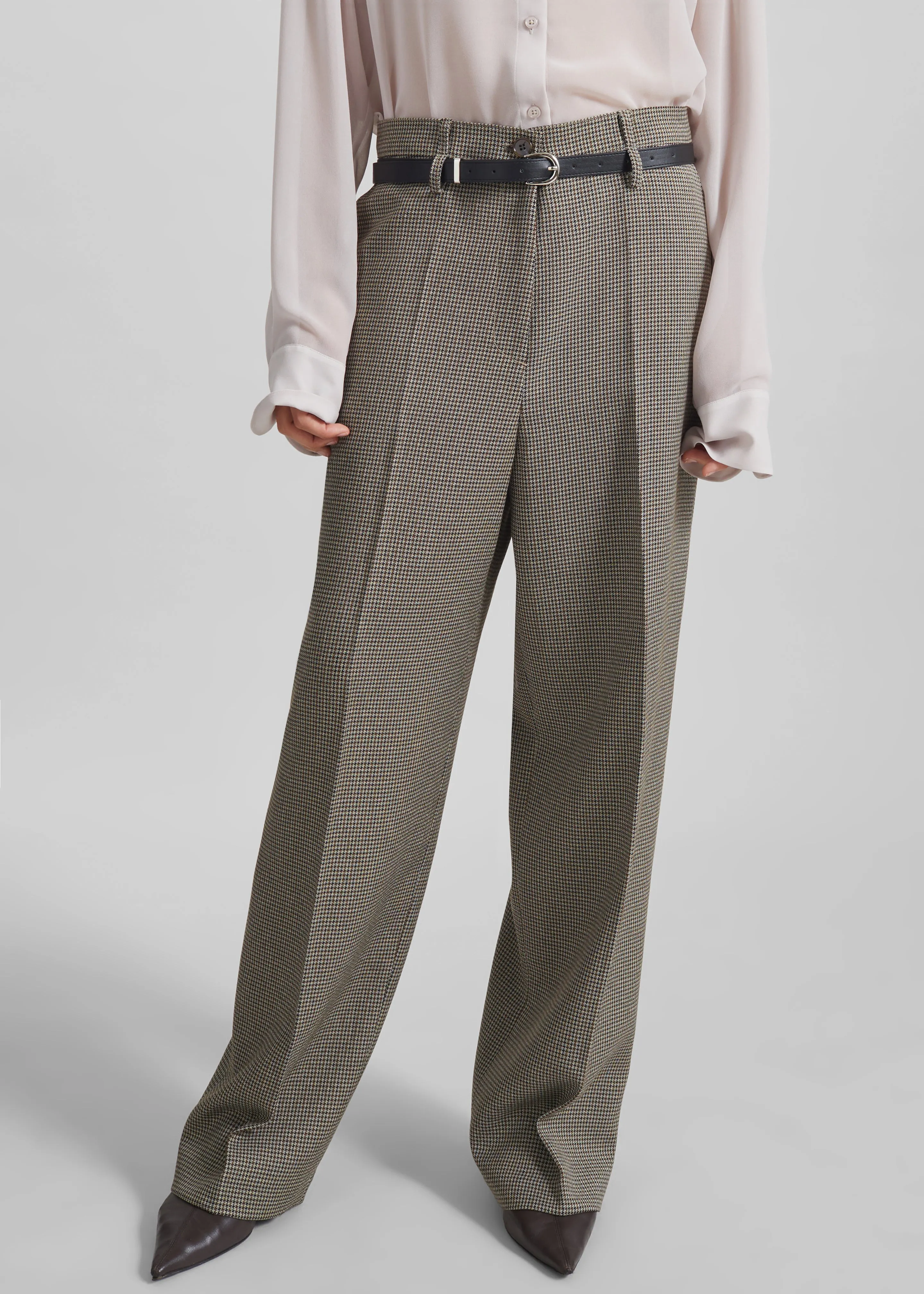 Aubel Belted Straight Pants - Black Houndstooth sold by Frankie Shop product image thumbnail 3