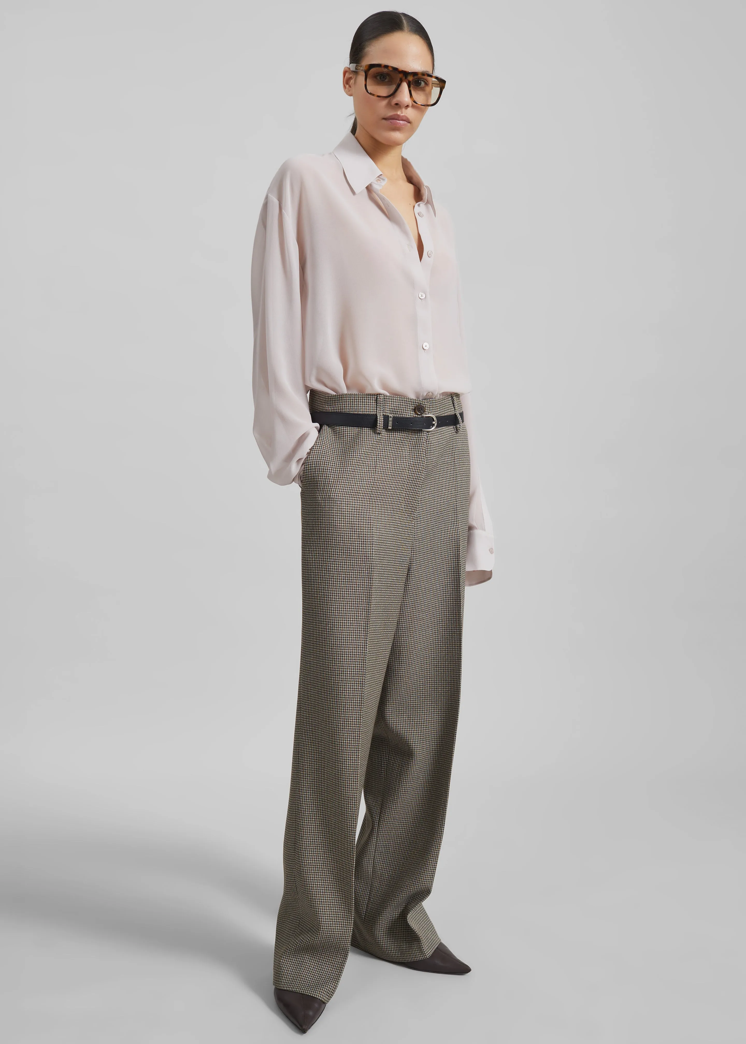 Aubel Belted Straight Pants - Black Houndstooth sold by Frankie Shop product image thumbnail 5