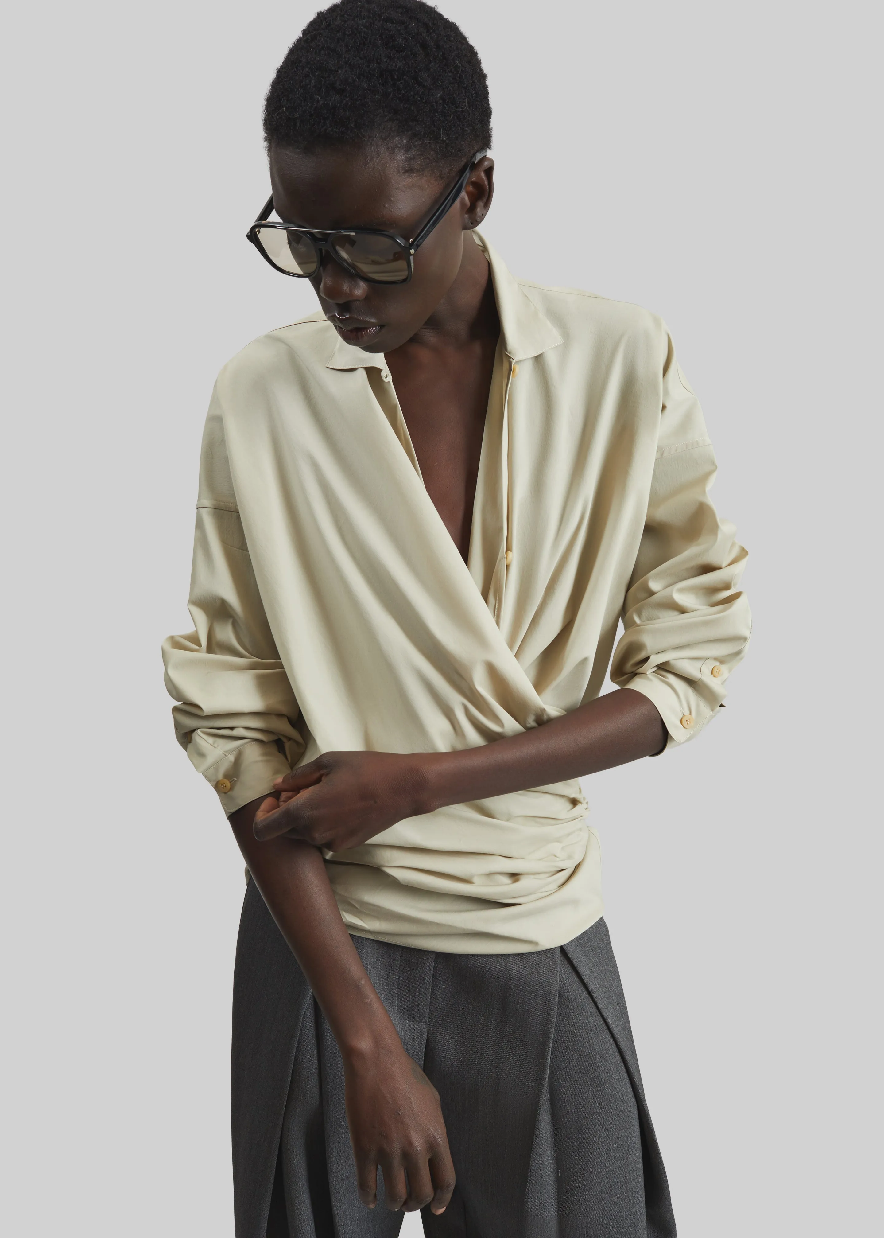 Darkpark Romy Light Cotton Popeline Drap Shirt - Beige sold by Frankie Shop