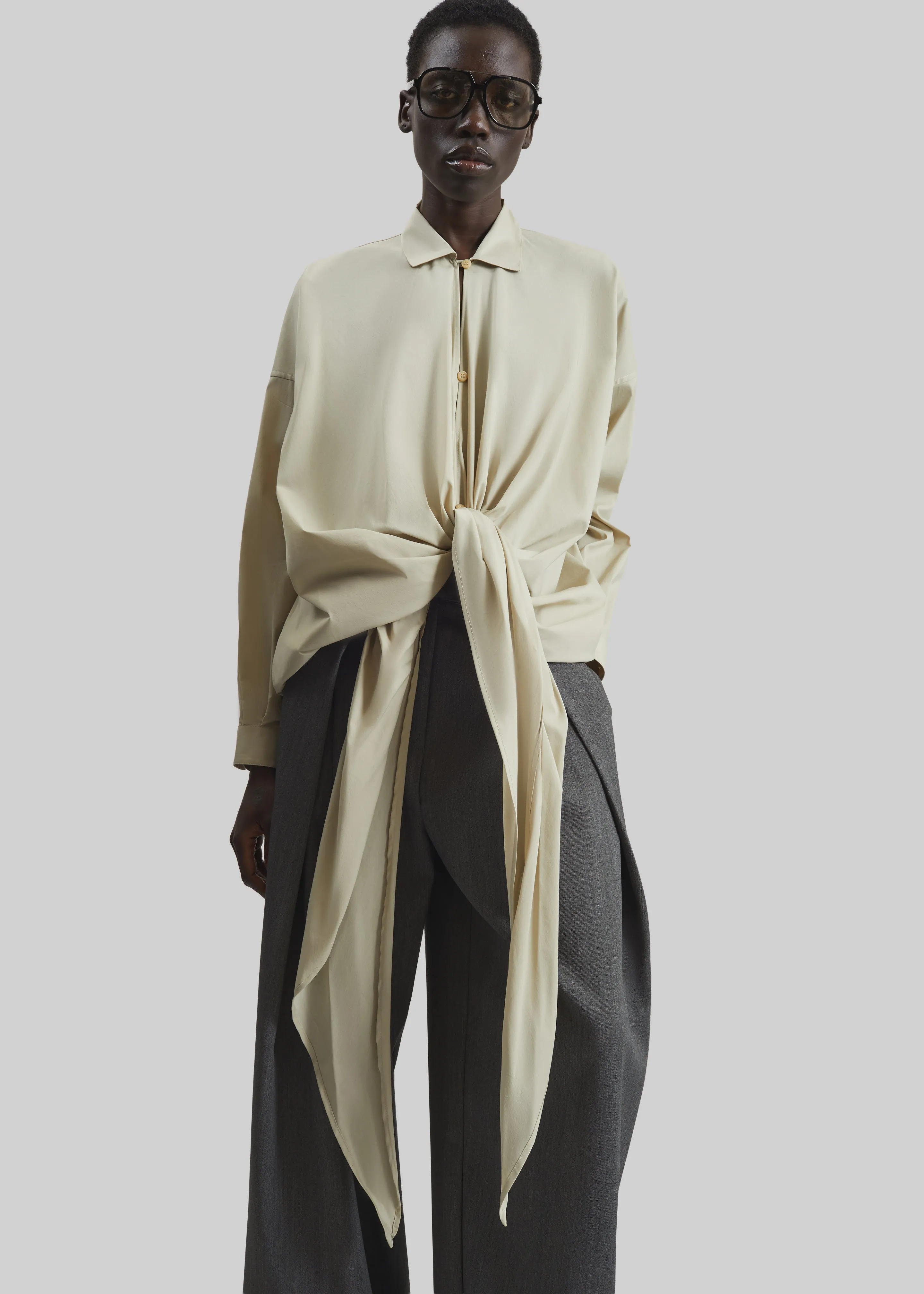Darkpark Romy Light Cotton Popeline Drap Shirt - Beige sold by Frankie Shop product image thumbnail 2