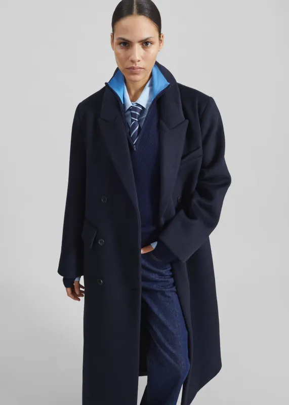 Atlin Wool Double-Breasted Coat - Dark Navy made by Frankie Shop