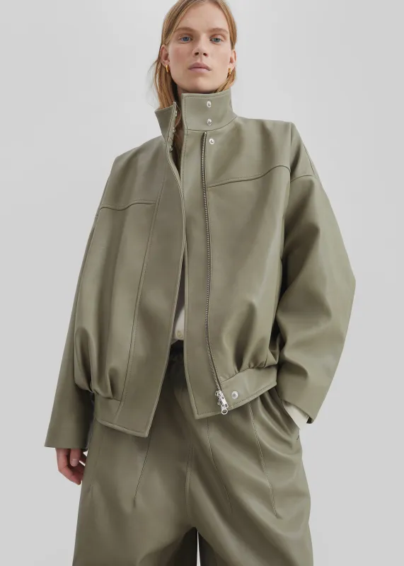 Veren Faux Leather Bomber Jacket - Sage made by Frankie Shop