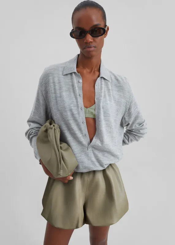 Alina Faux Leather Bubble Hem Shorts - Sage sold by Frankie Shop