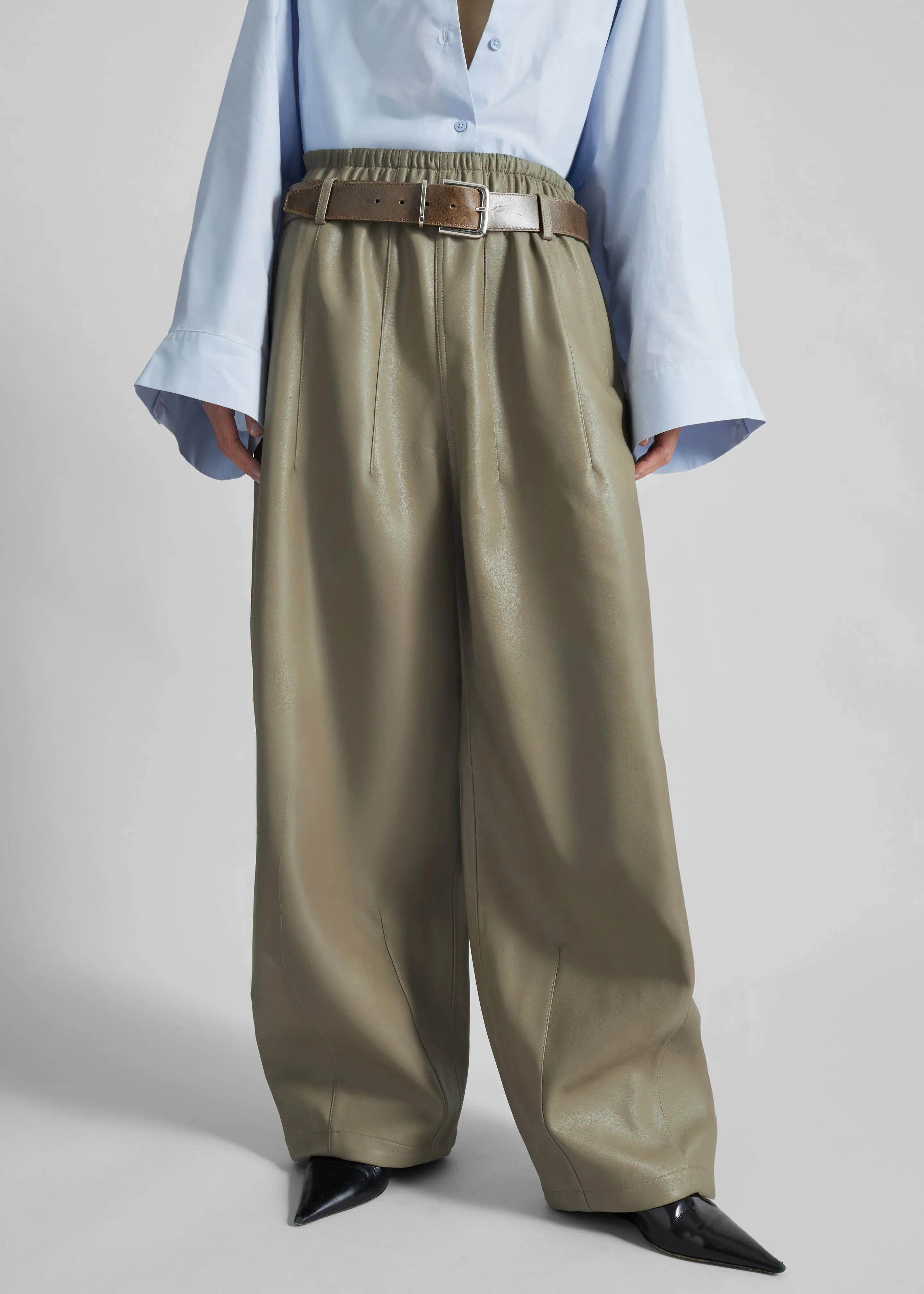 Oakdale Faux Leather Track Pants - Sage sold by Frankie Shop product image thumbnail 3