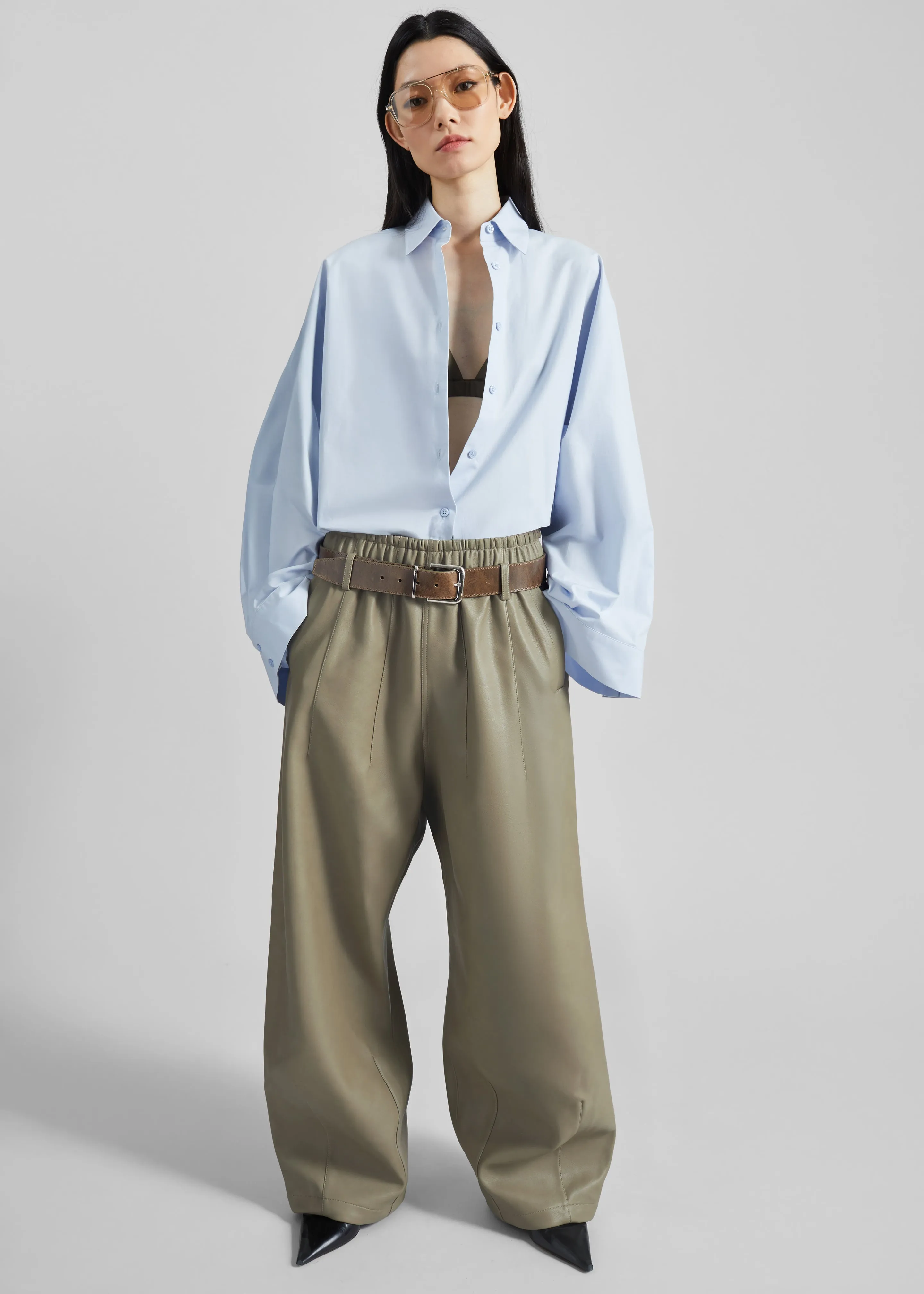 Oakdale Faux Leather Track Pants - Sage sold by Frankie Shop