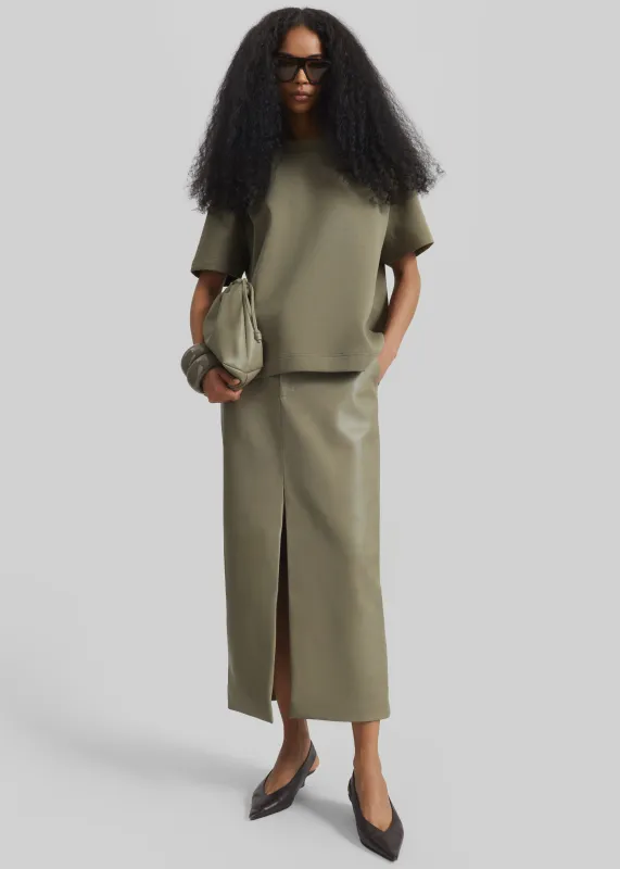 Maybelle Faux Leather Front Slit Pencil Skirt - Sage made by Frankie Shop