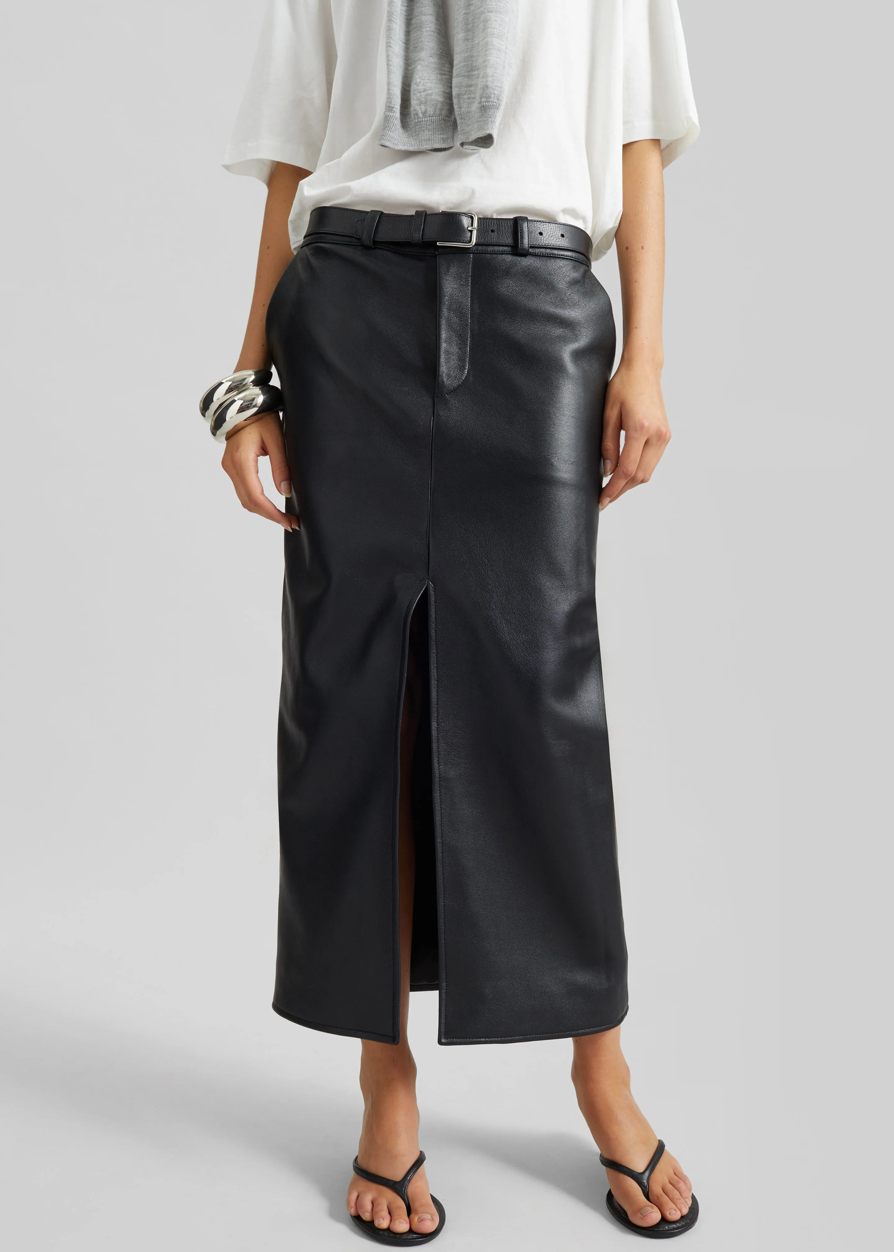 Maybelle Faux Leather Front Slit Pencil Skirt - Black sold by Frankie Shop product image thumbnail 5