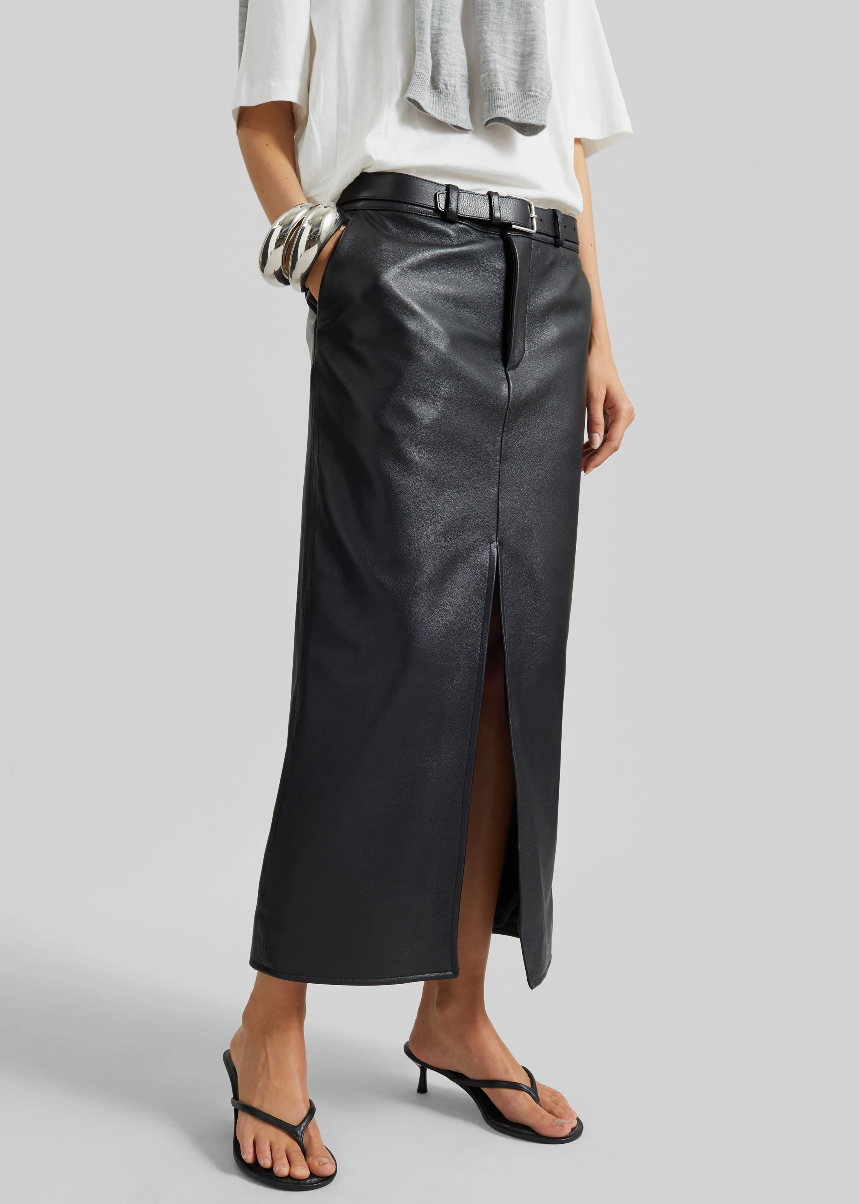 Maybelle Faux Leather Front Slit Pencil Skirt - Black sold by Frankie Shop product image thumbnail 2
