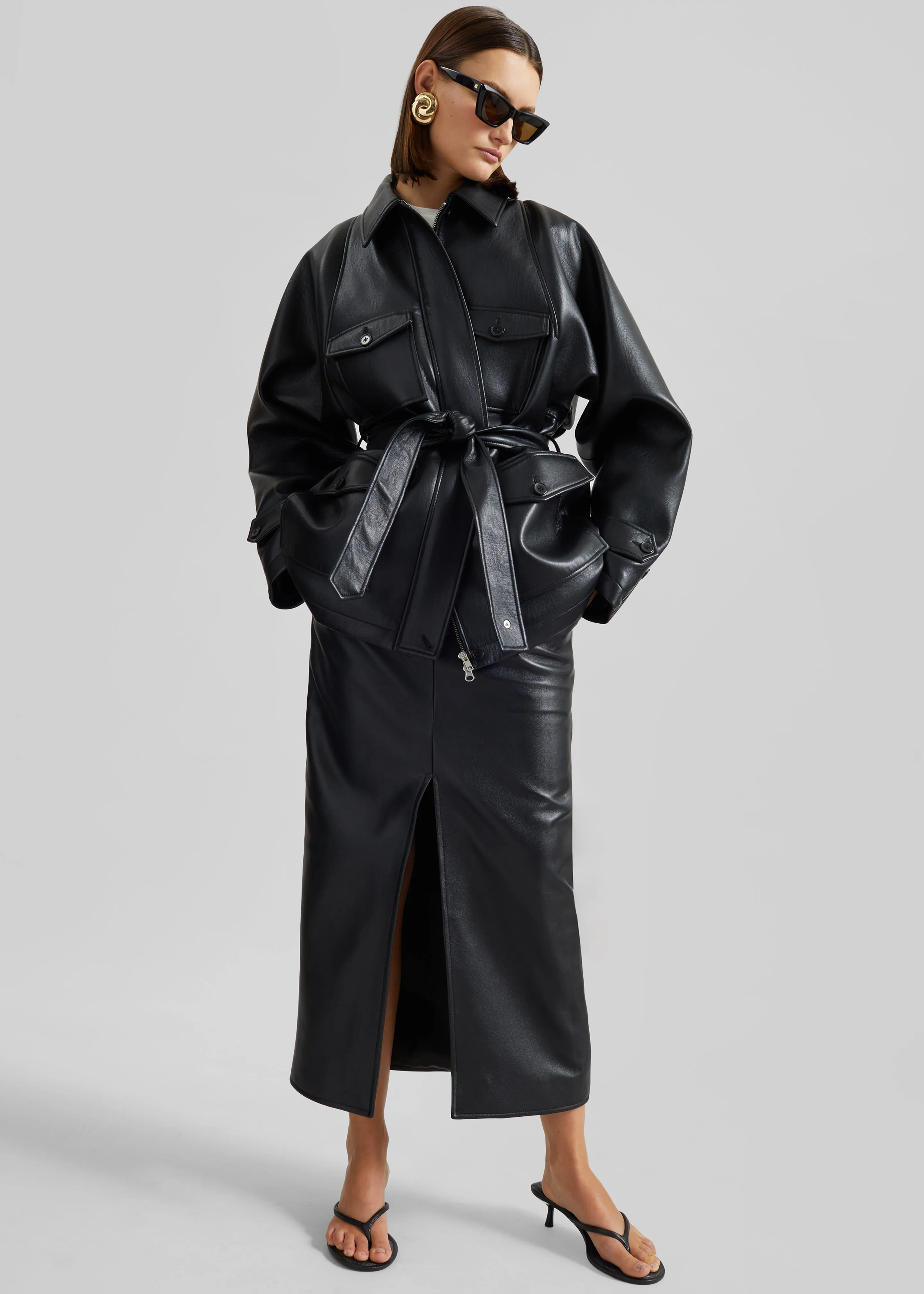 Maybelle Faux Leather Front Slit Pencil Skirt - Black sold by Frankie Shop product image thumbnail 3