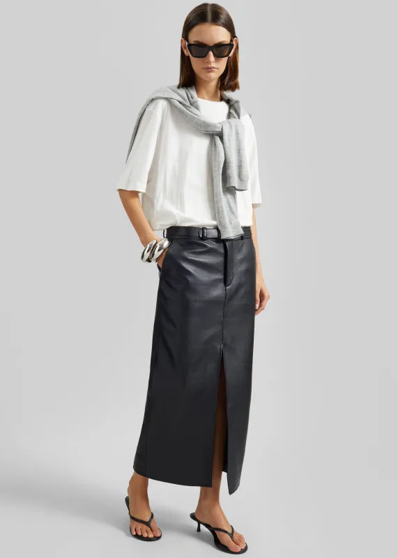 Maybelle Faux Leather Front Slit Pencil Skirt - Black made by Frankie Shop