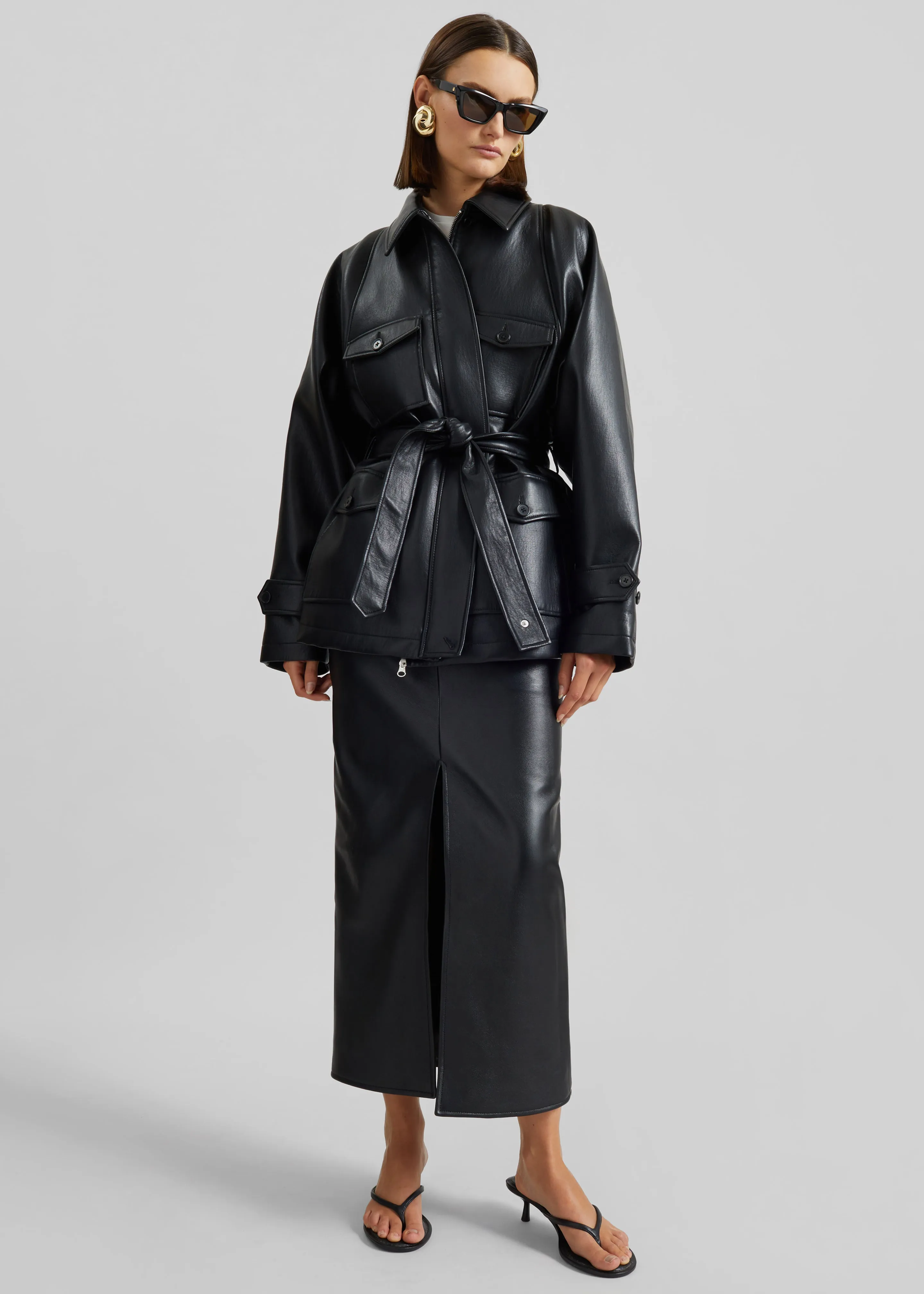 Maybelle Faux Leather Front Slit Pencil Skirt - Black sold by Frankie Shop product image thumbnail 4