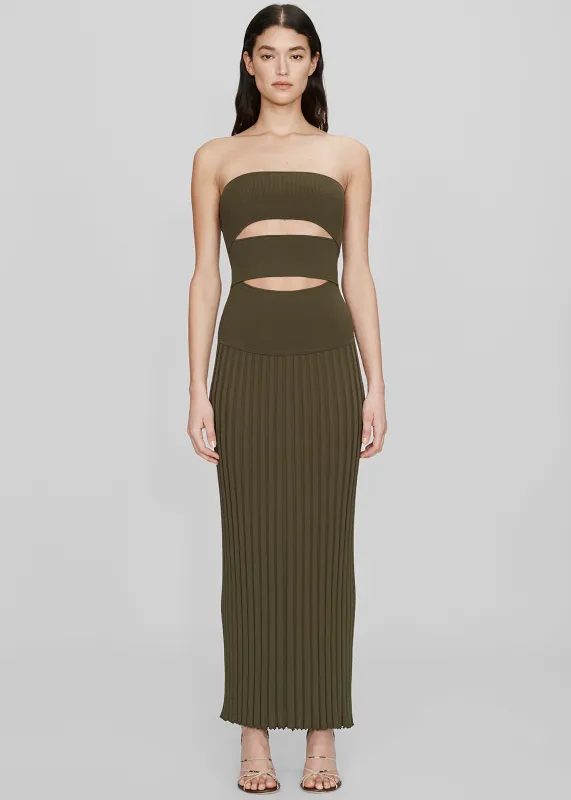 Christopher Esber Slashed Knit Sunray Strapless Dress - Kombu made by Christopher Esber