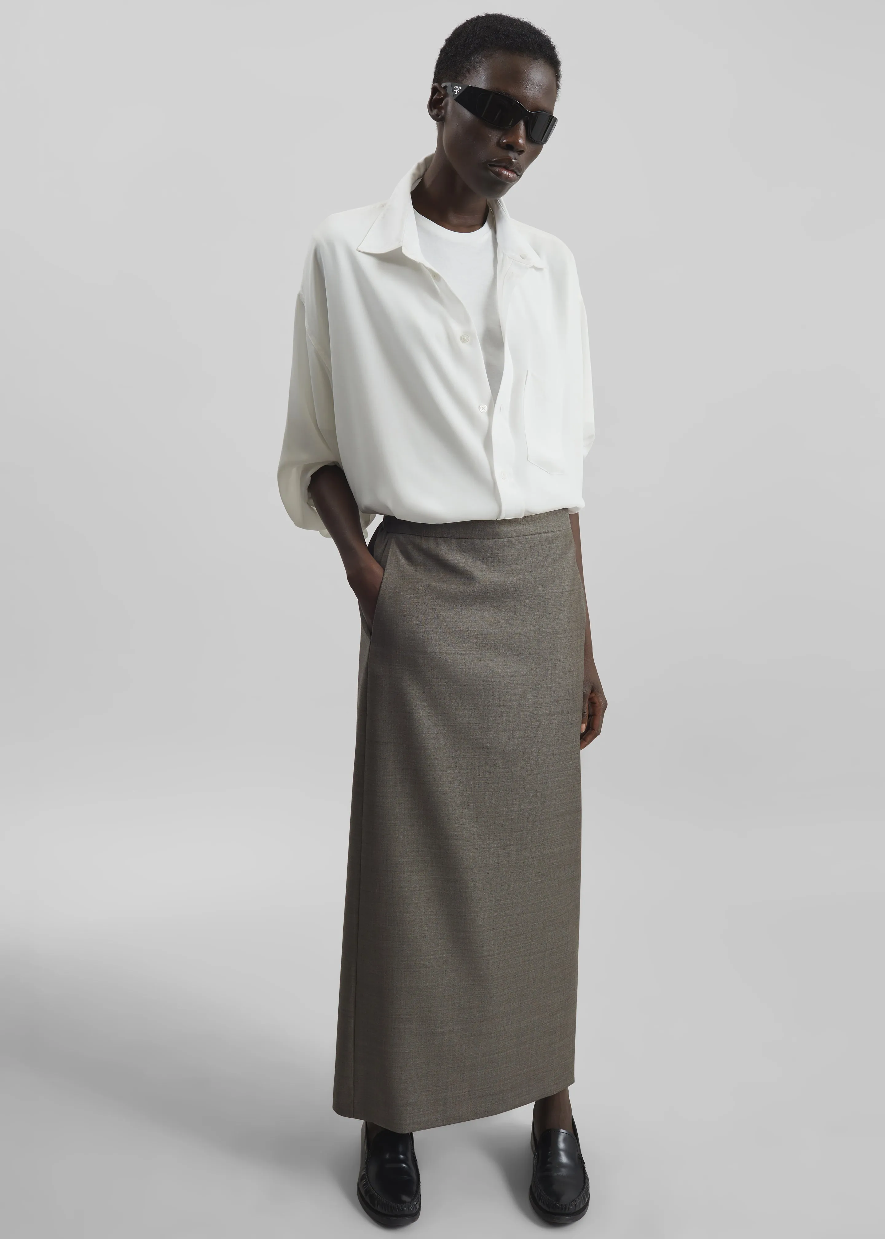 Loulou de Saison Cara Maxi Skirt - Dark Brown Melange sold by Frankie Shop