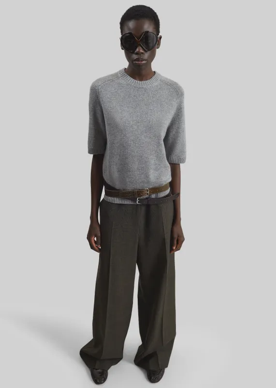 Loulou de Saison Dara Short-Sleeve Cashmere Top - Grey Melange sold by Frankie Shop